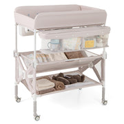 Portable Baby Changing Table, Foldable Waterproof Diaper Changing Station w/Wheels