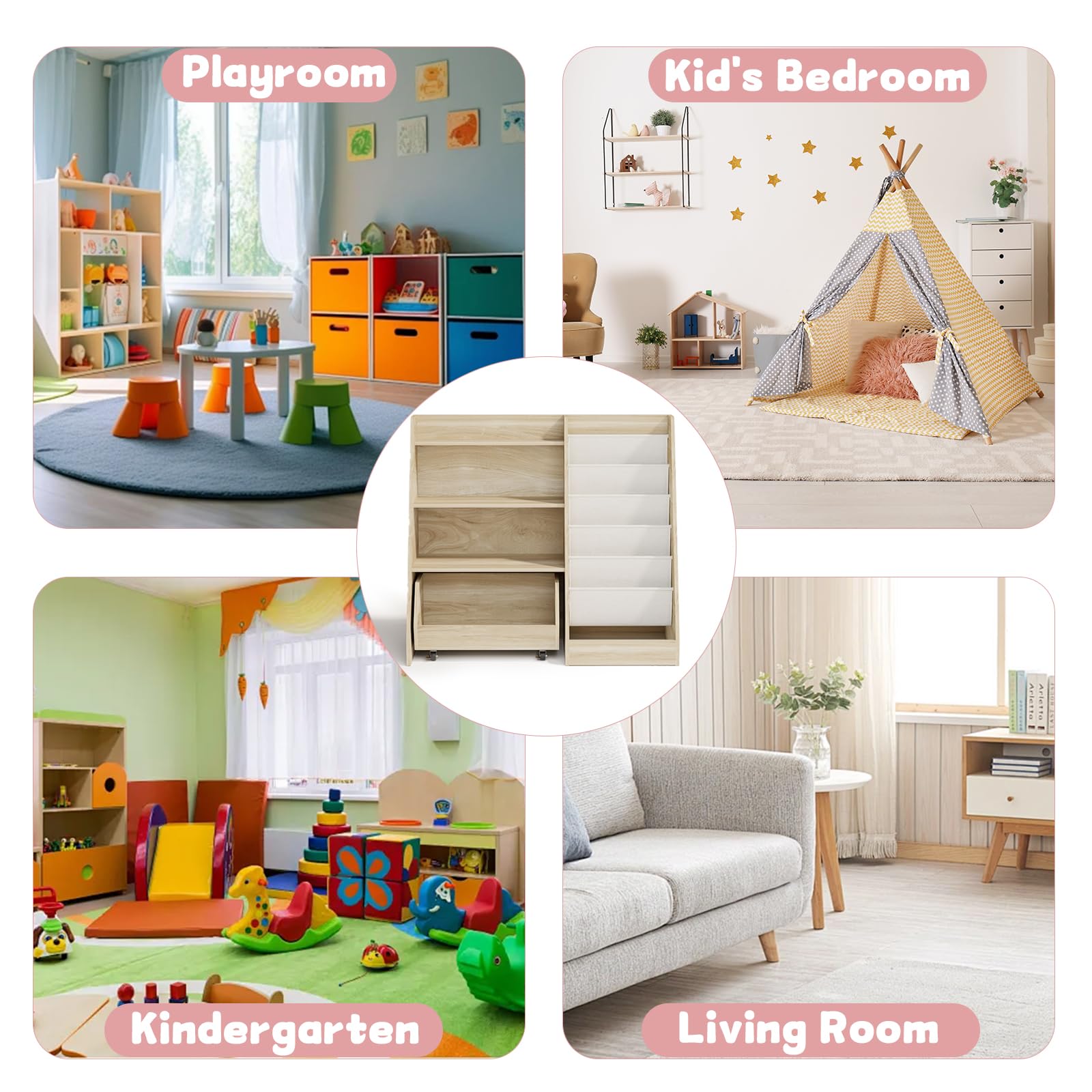 Kids Bookshelf and Toy Storage with Movable Drawer