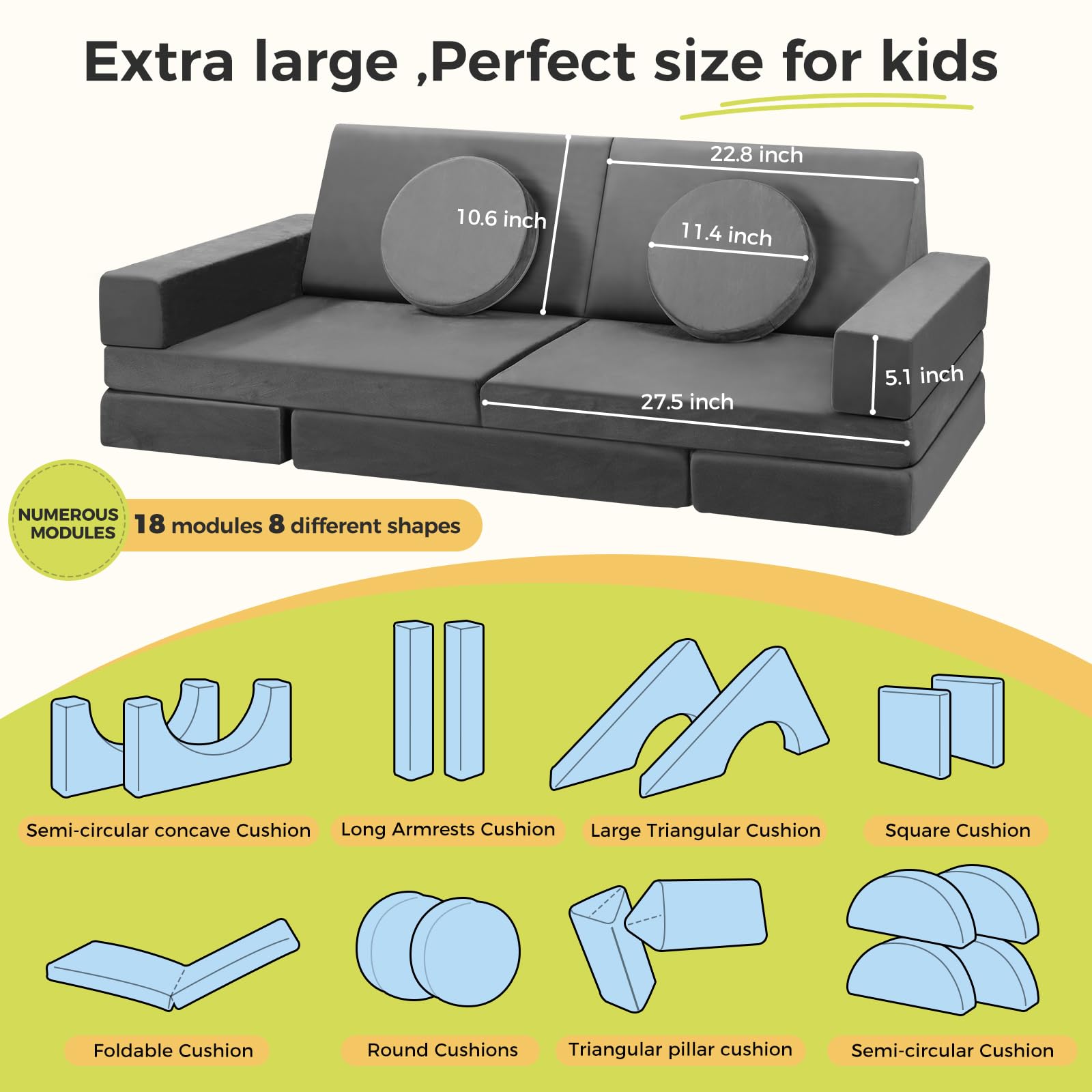Modular Kids Play Couch 18-Piece Foam Sectional