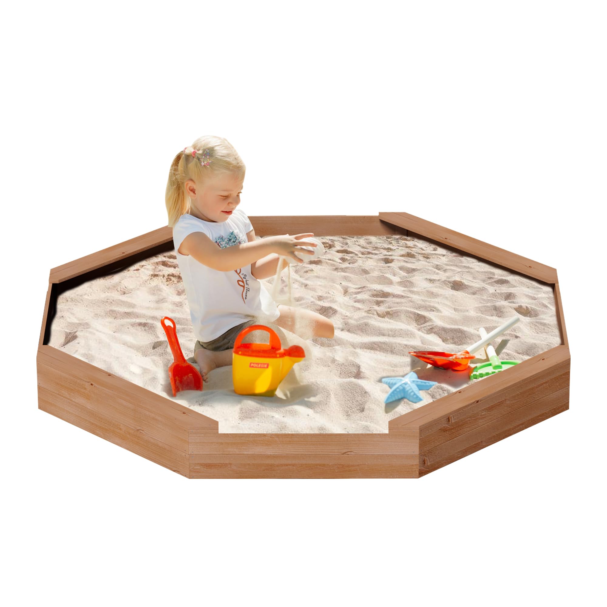 Kid's Large Octagonal Wooden Outdoor Sandbox