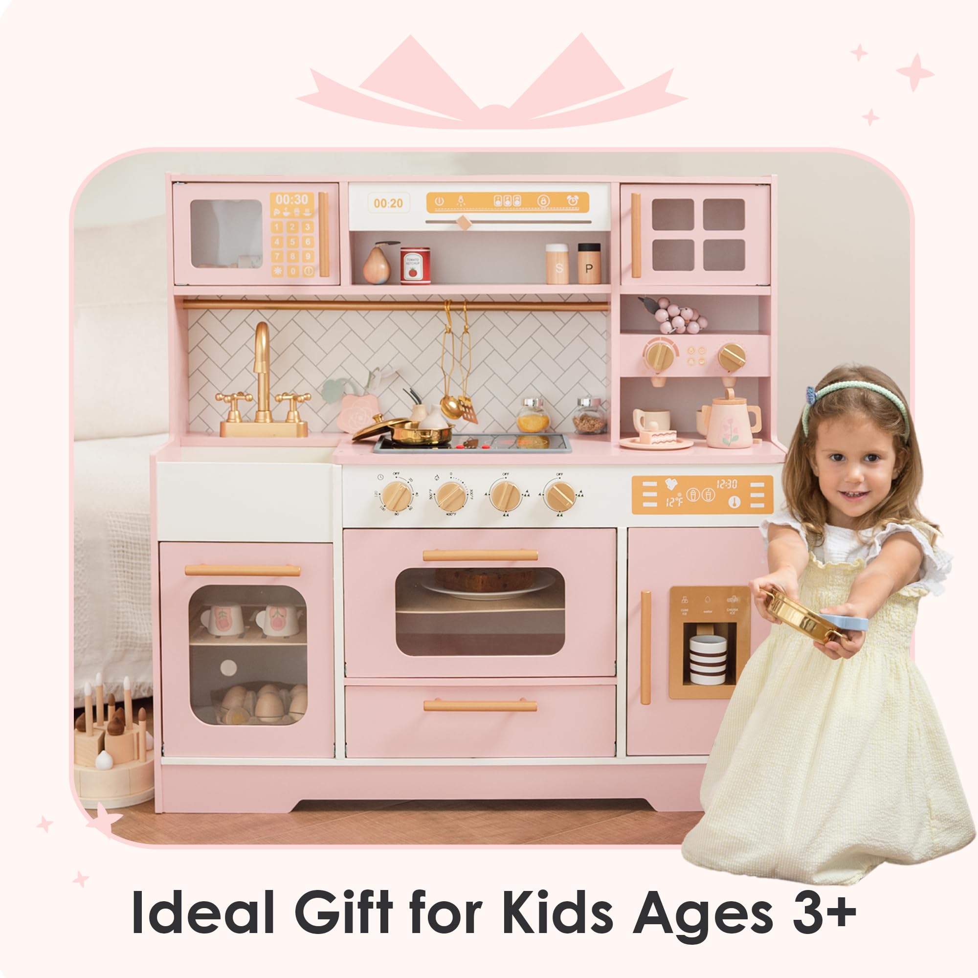Wooden Play Kitchen Set with Lights and Sounds