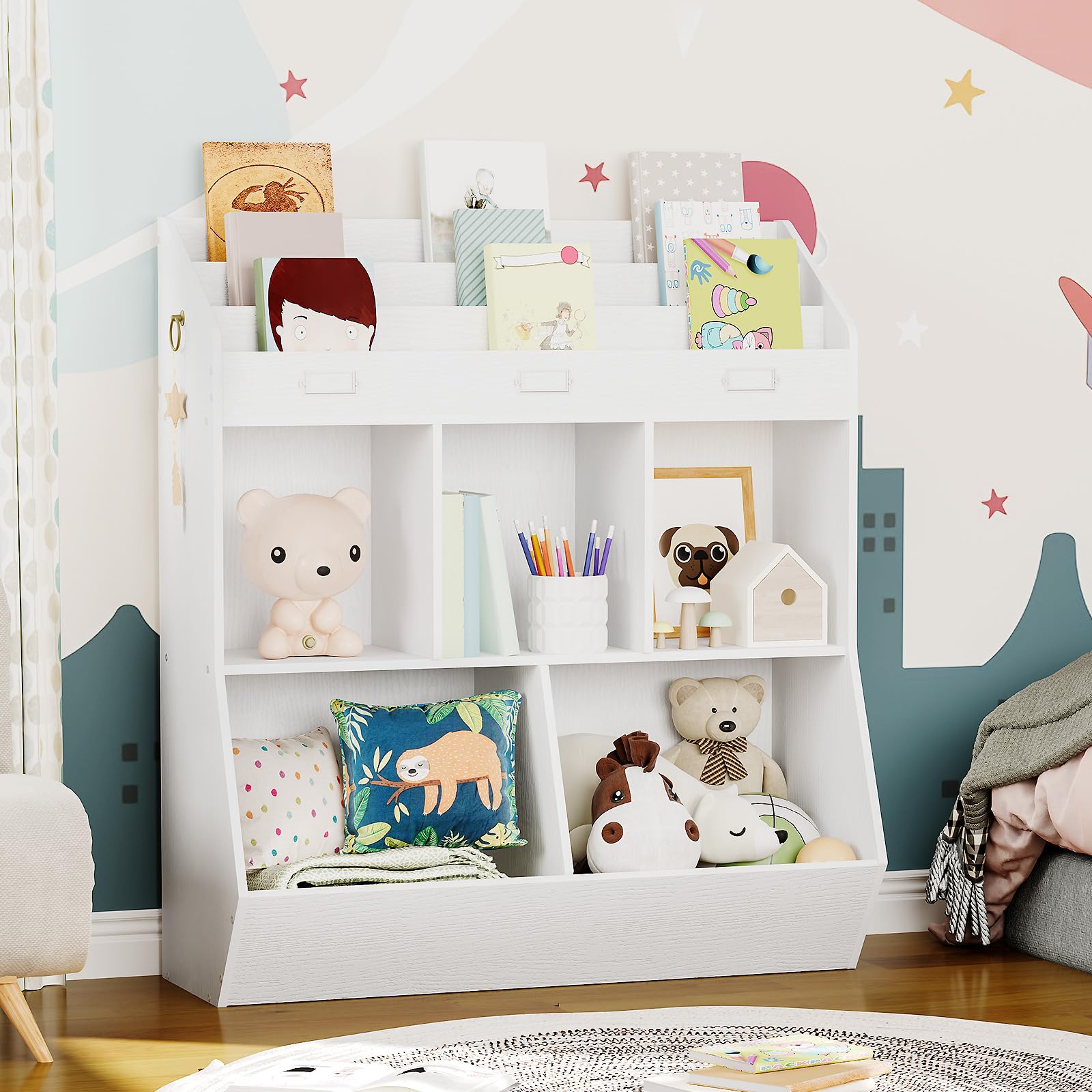 Kids Bookshelf with Toy Storage Organizer