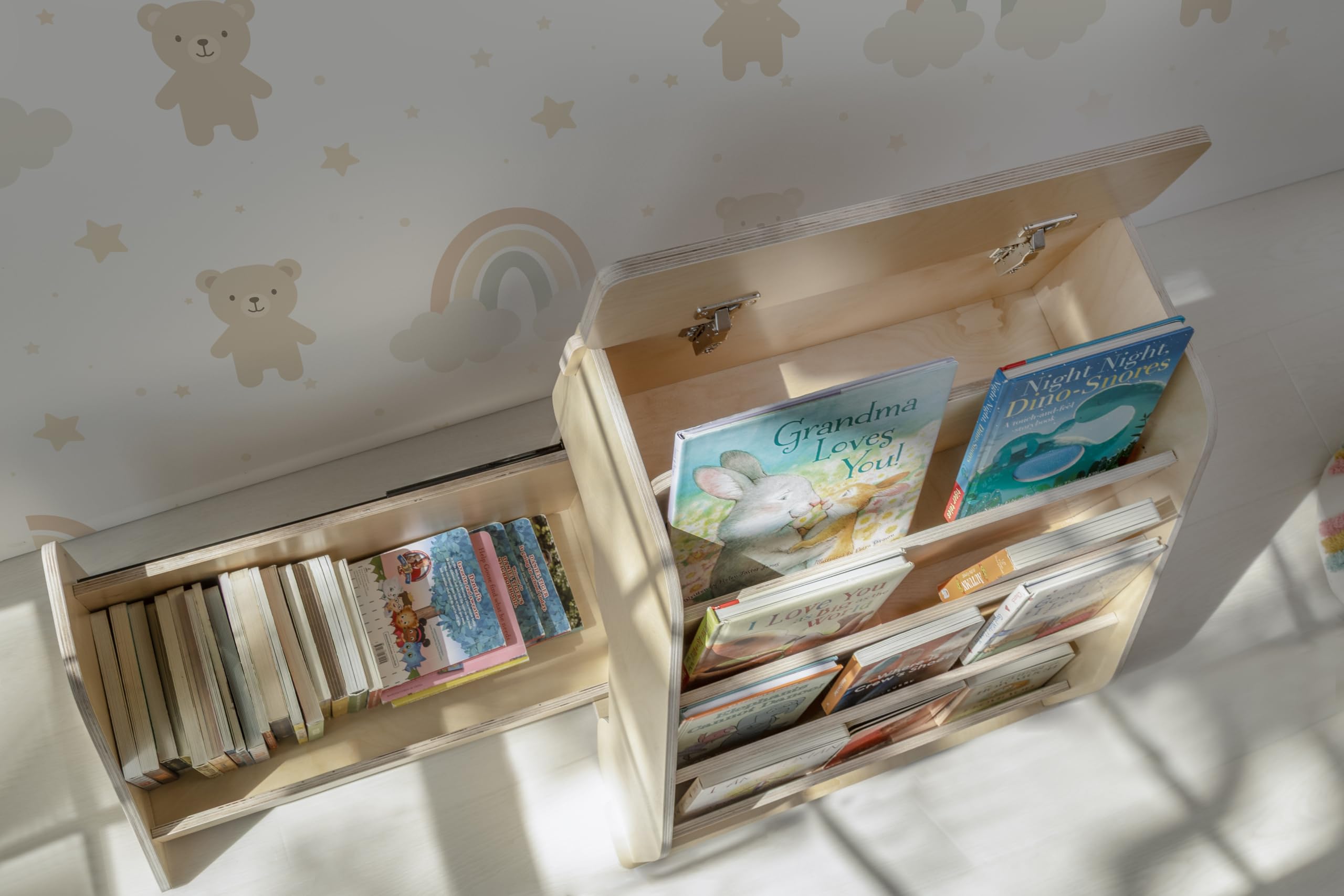 Montessori Bookshelf for Toddlers with Hidden Drawer and Toy Storage