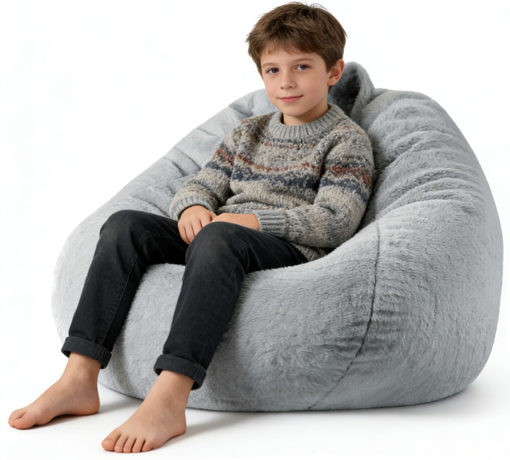 Memory Foam Bean Bag Chair - Faux Fur Washable Cover