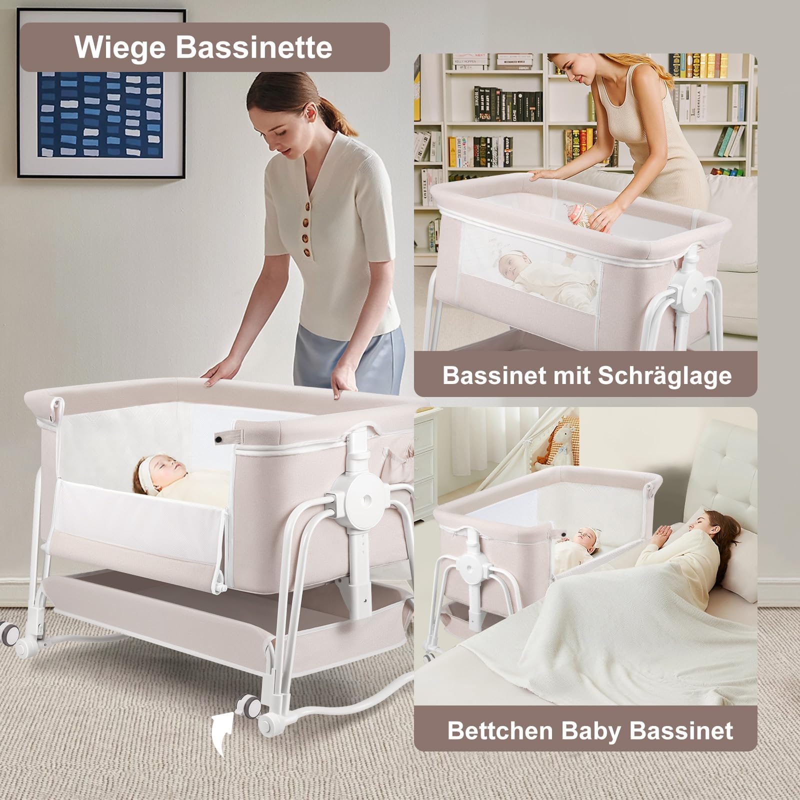 4-in-1 Baby Bassinet Bedside Sleeper with Adjustable Height