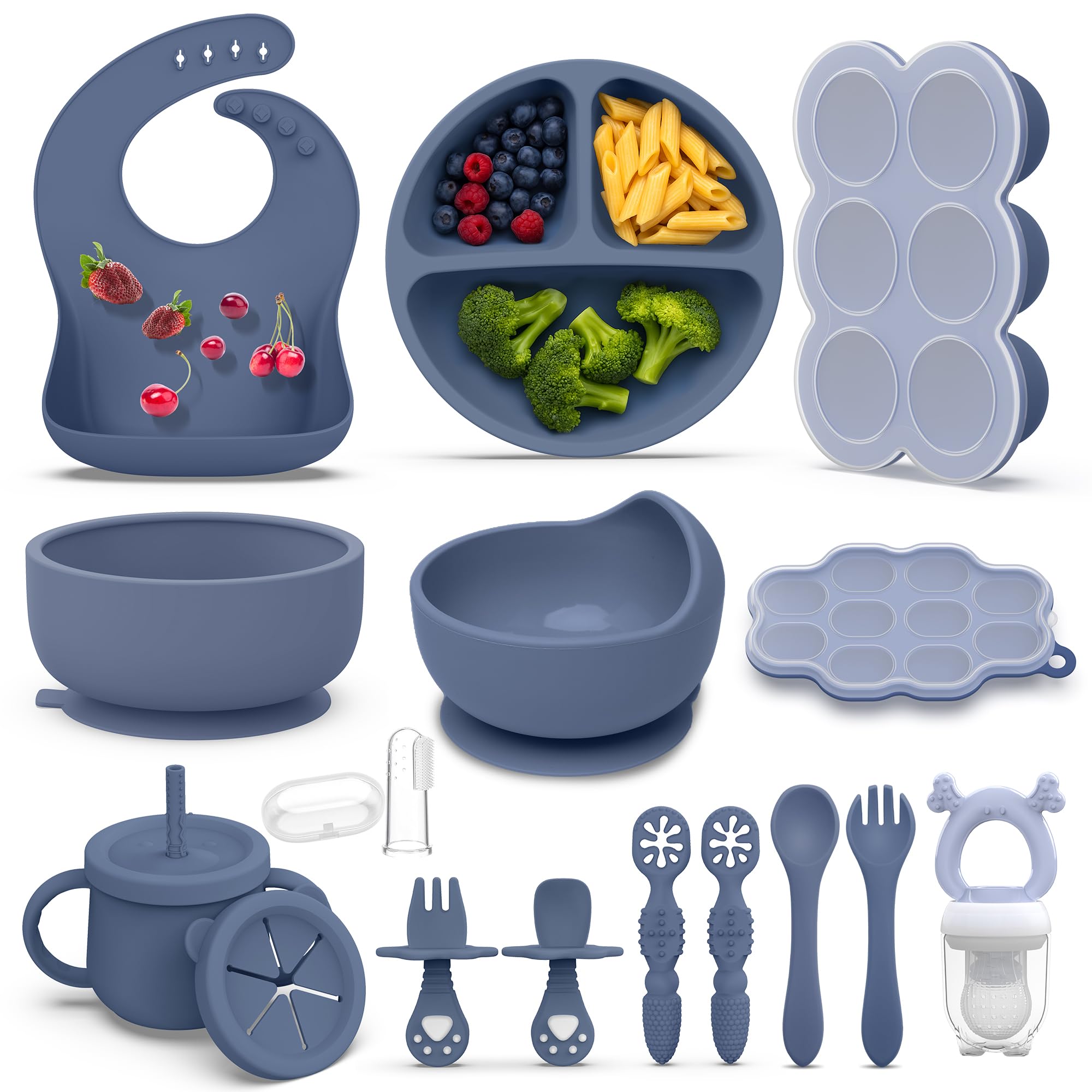 16 Pack Silicone Baby Feeding Set, BPA-Free Baby LED Weaning Supplies