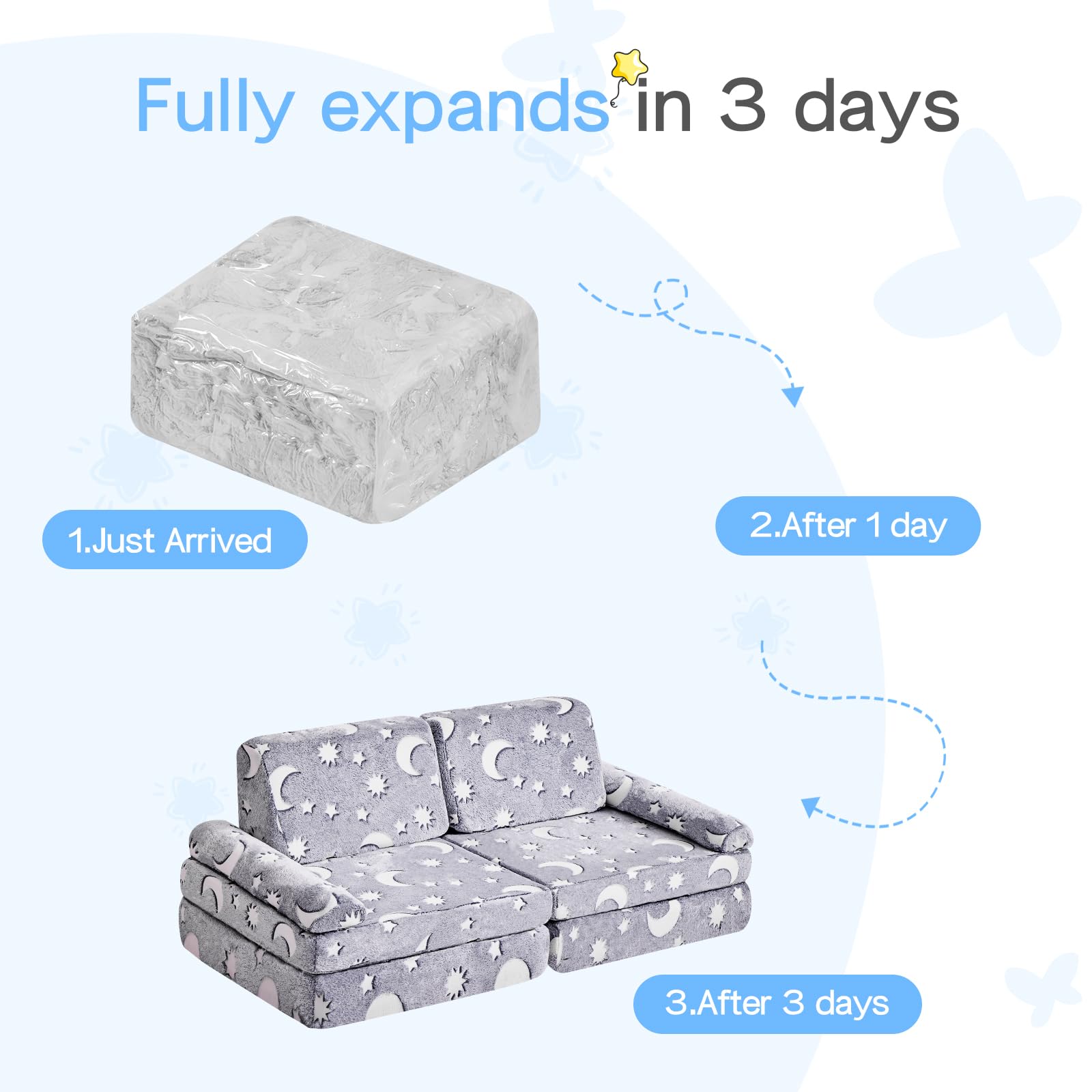 Modular Kids Play Couch with Glow-in-the-Dark Features