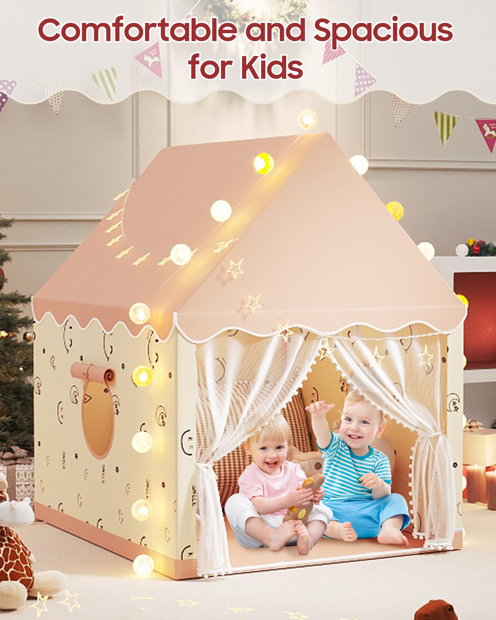 Kids Princess Play Tent with Lights and Decorations