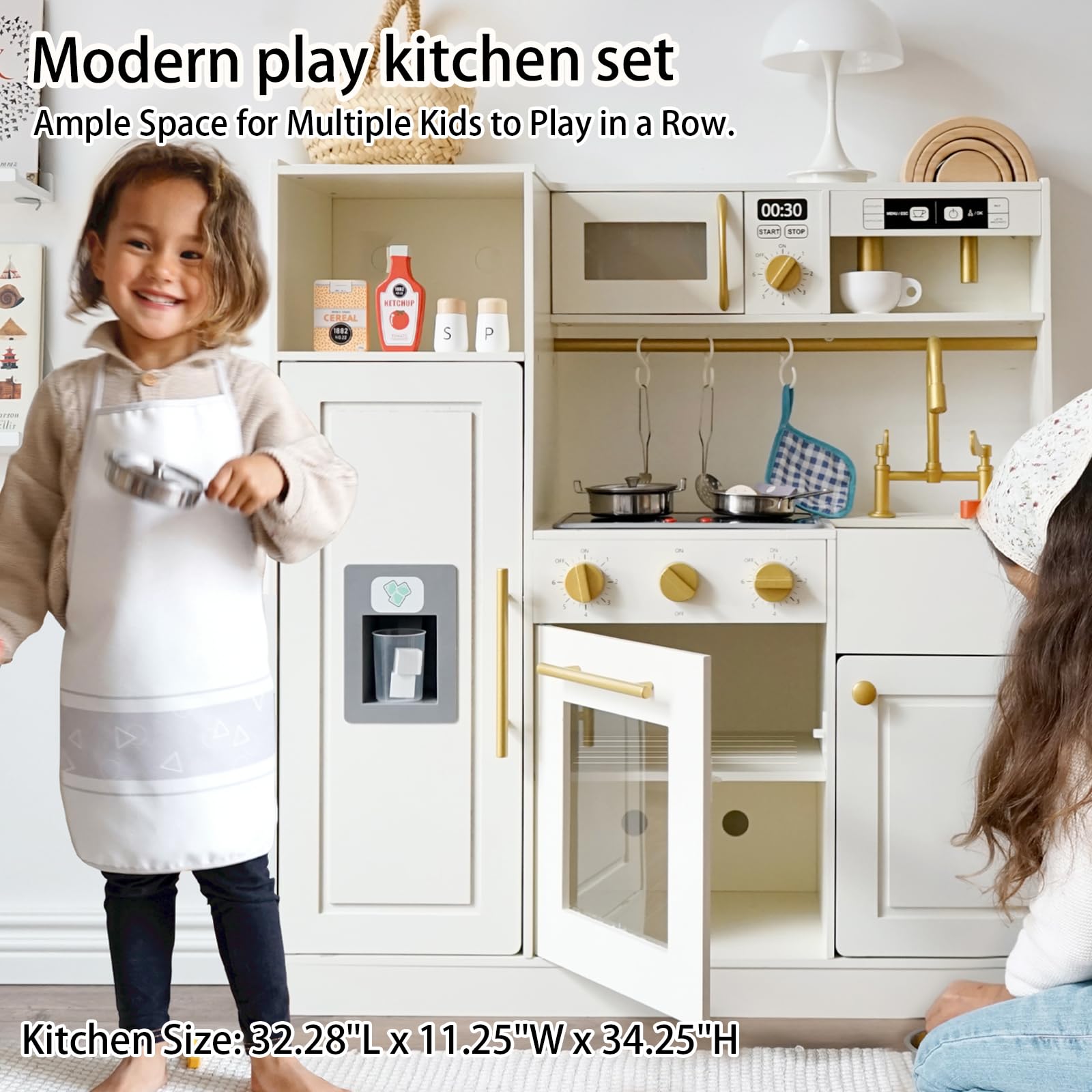 Wooden Play Kitchen Set with Lights and Sounds
