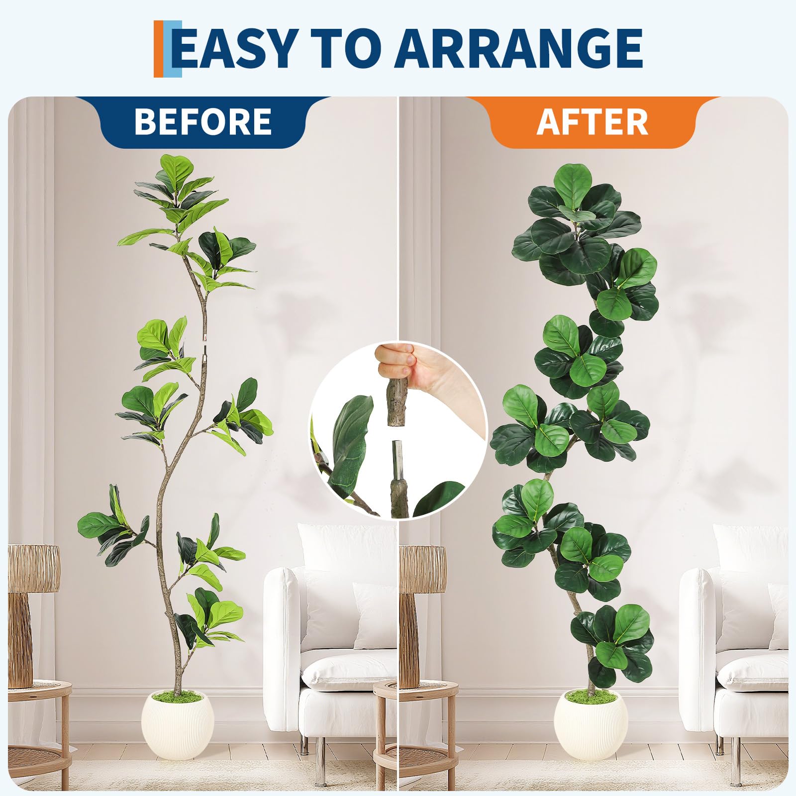 7ft Artificial Fiddle Leaf Fig Tree with White Planter