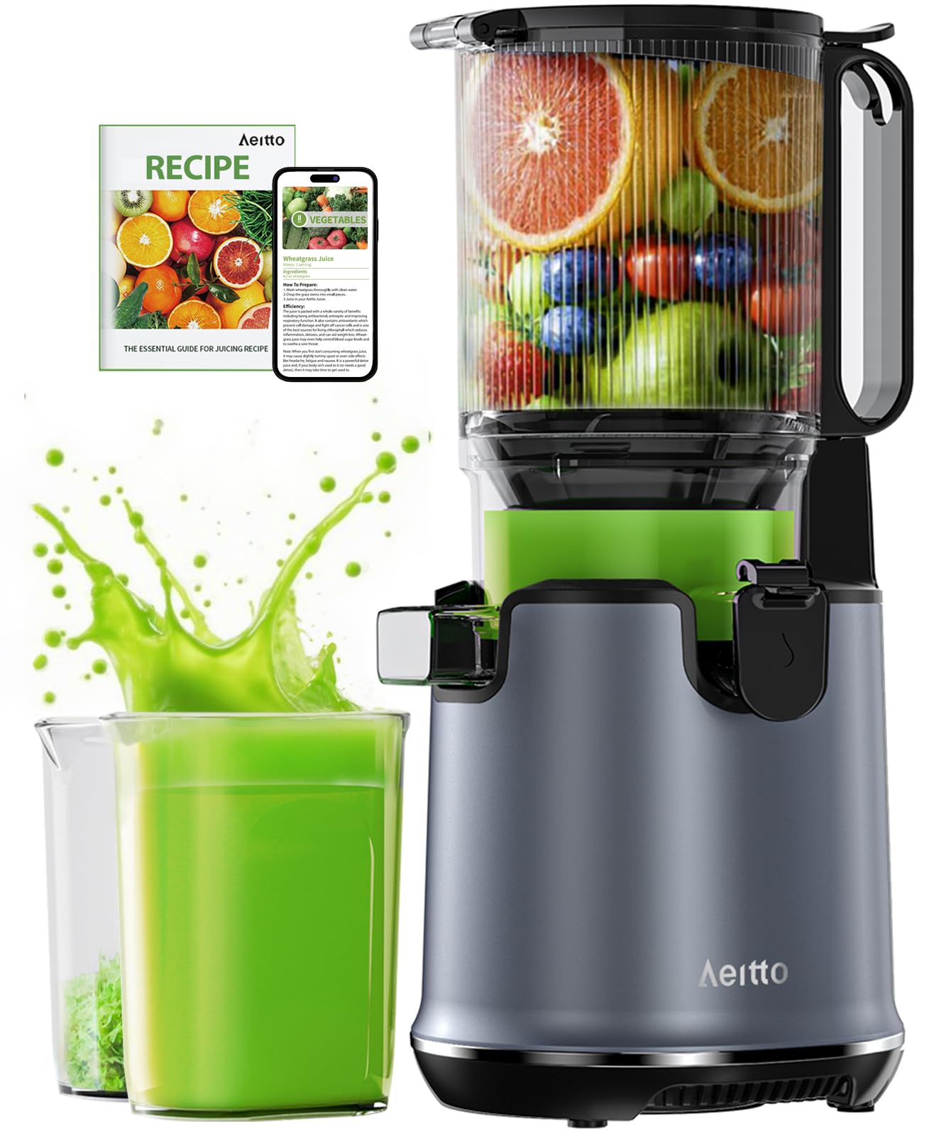 Cold Press Juicer with 5.3“ Extra Large Feed Chute for Whole Fruits & Vegetables