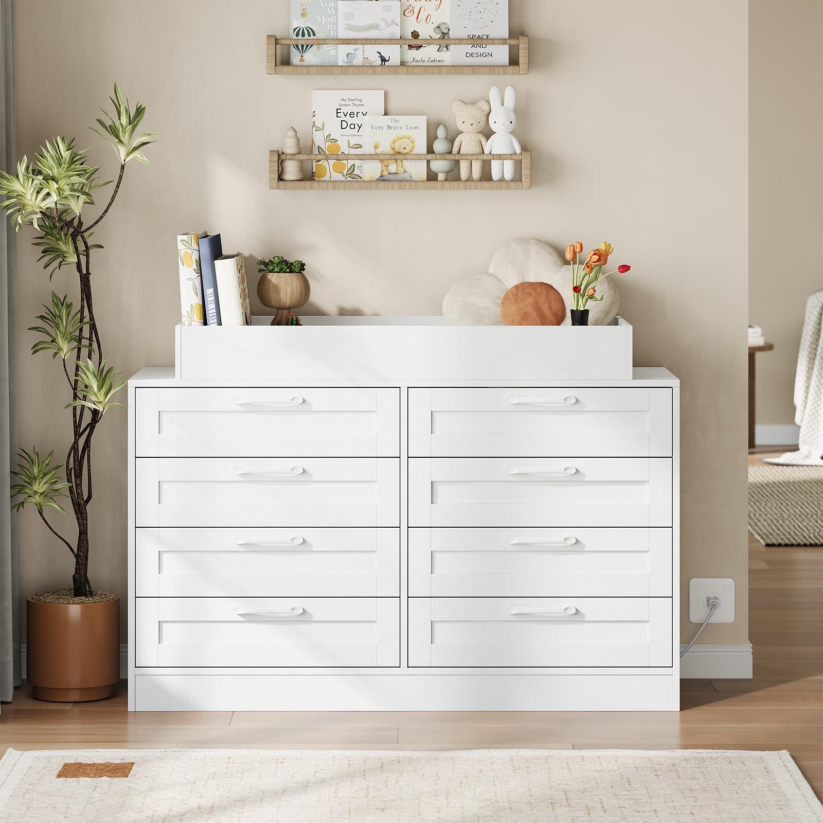 8-Drawer Nursery Changing Table Dresser with Shelves