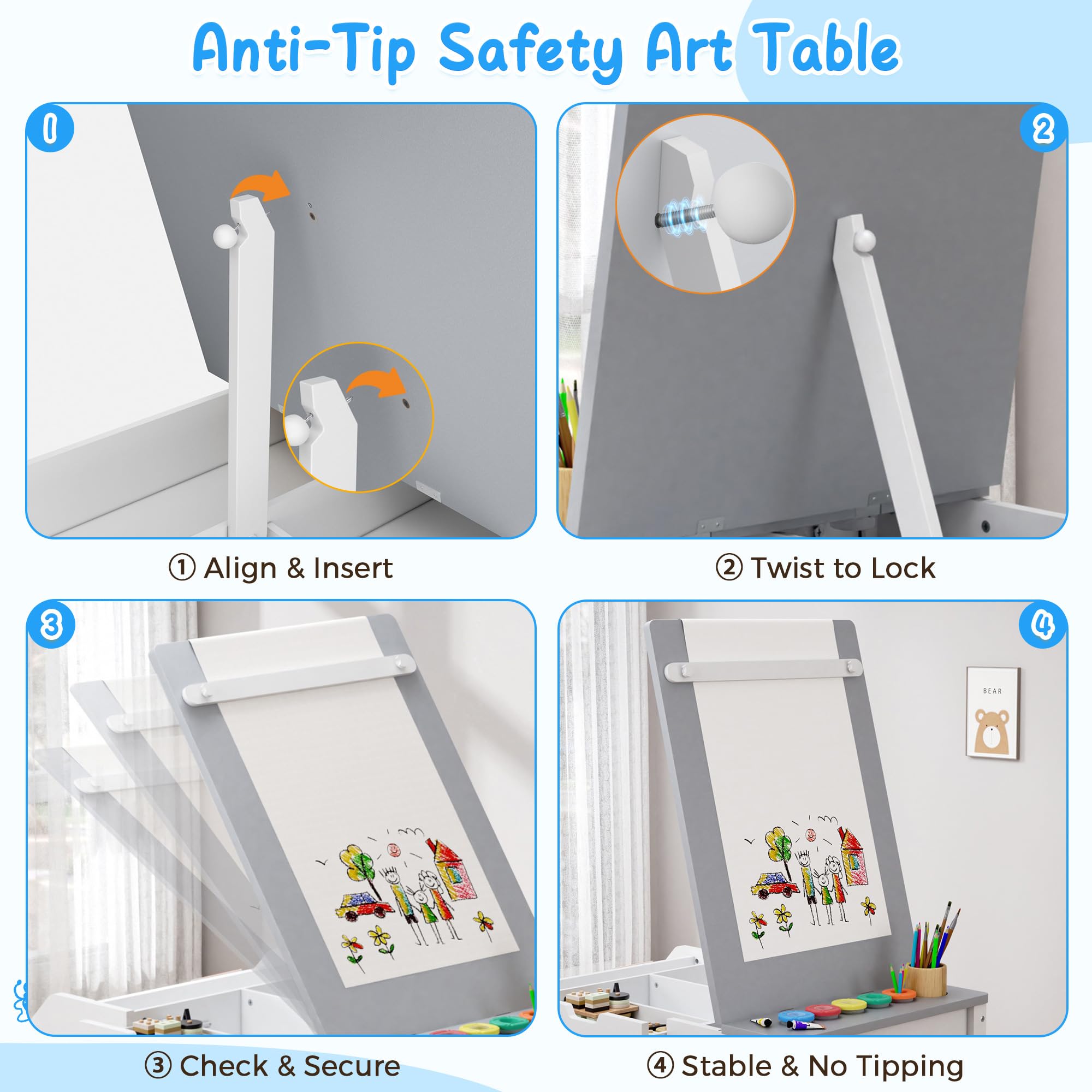 5-in-1 Kids Art Table and Chairs Set with Convertible Easel