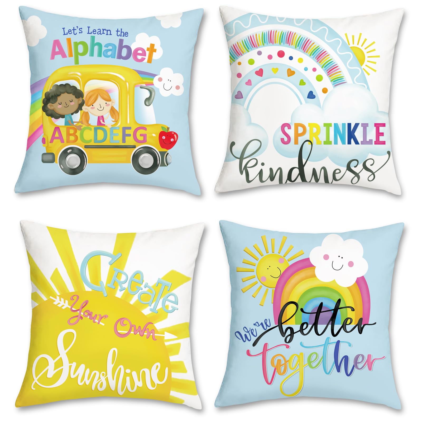 Kids Throw Pillow Covers 18 x 18 Inch Rainbow Sun Inspirational
