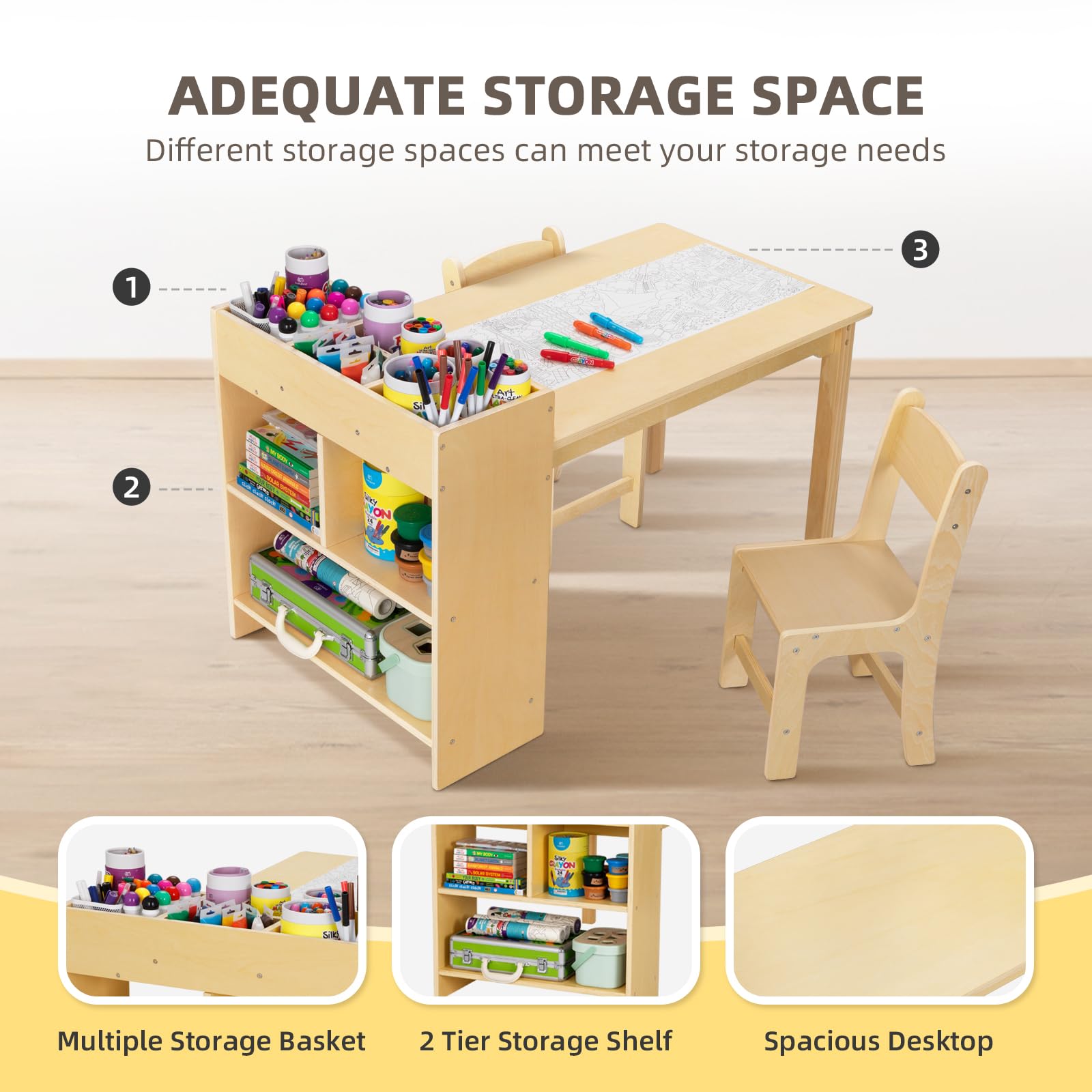 Kids Activity Table with Storage and 2 Chairs