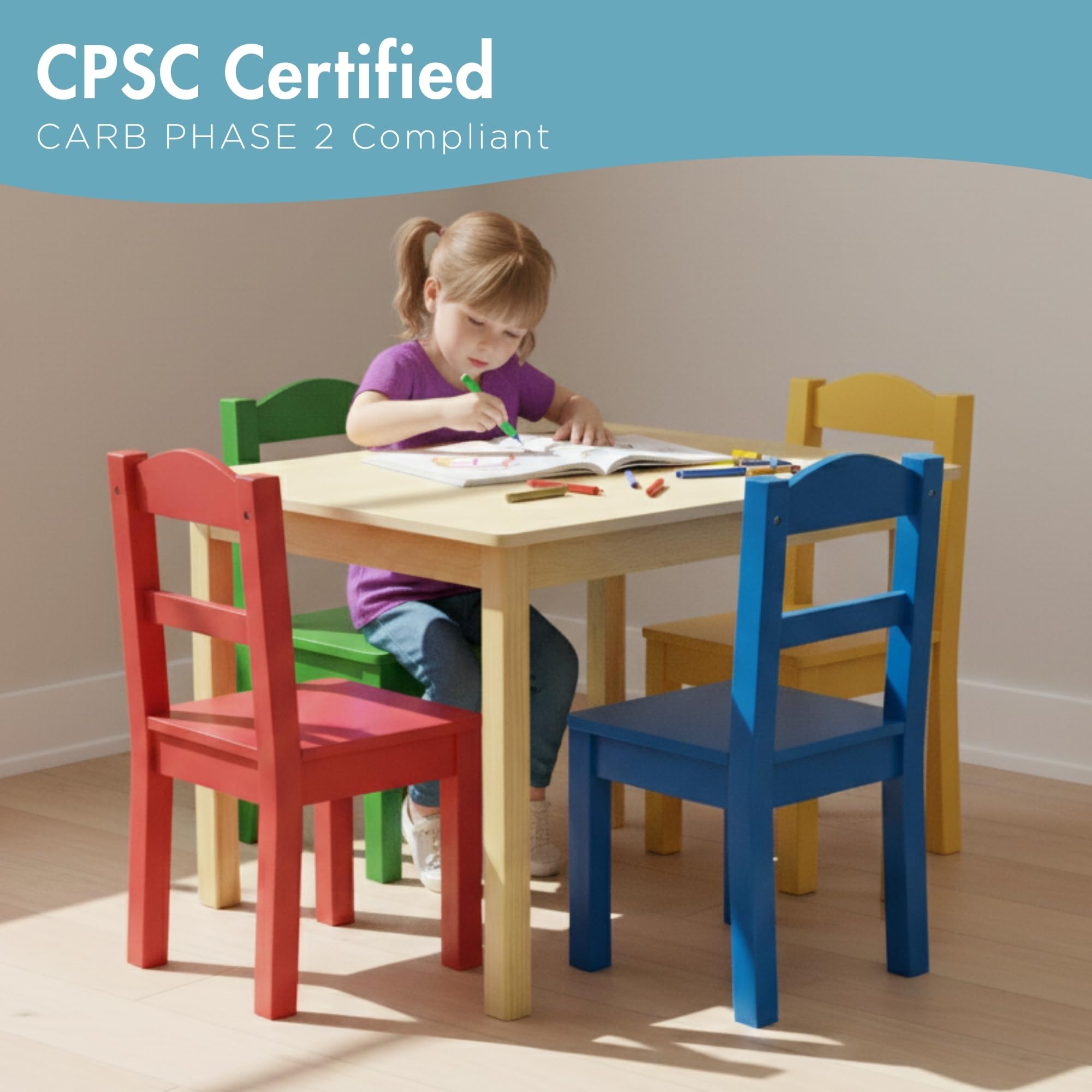 Kids Wooden Table and 4 Chairs Set