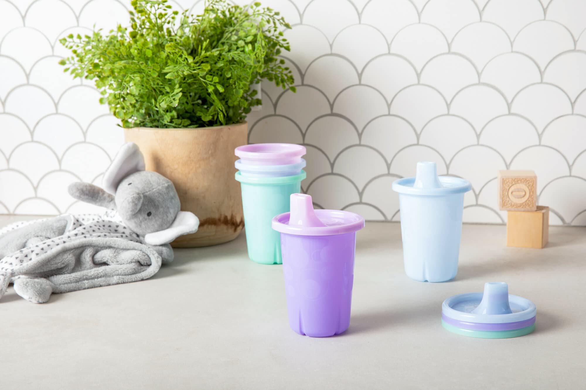 First Years Take & Toss Spill Proof Sippy Cups 20 Count Rainbow Party Pack and 20 Count Pastel Value Party Pack Toddler Cups with Snap On Lids for Ages 9 Months and Up