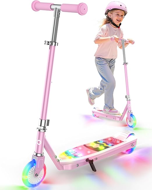 Kids Electric Scooter with LED Lights – 2-Level Adjustable Handlebar