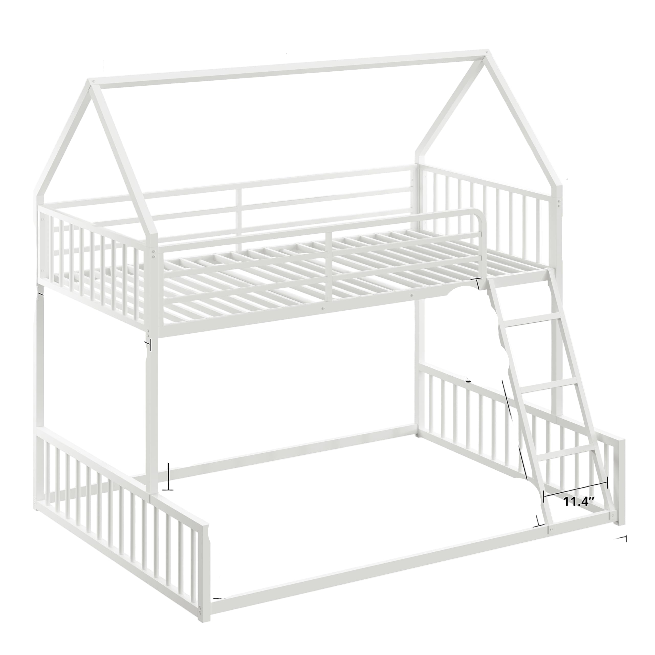 Bunk Bed Twin Over Full Size, House Bunk Bed Frame with Ladder