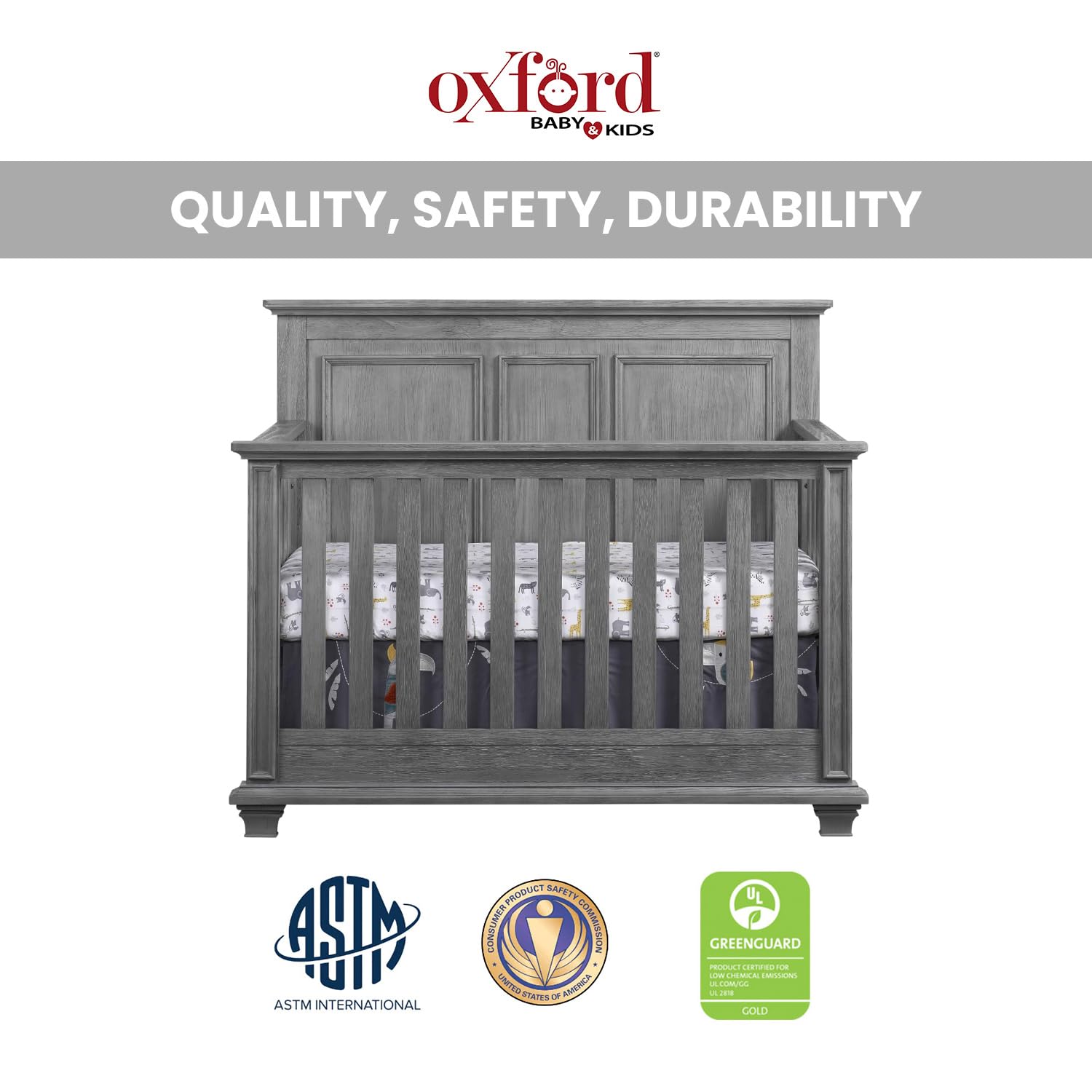 4-in-1 Convertible Baby Crib with Wainscoting Detail