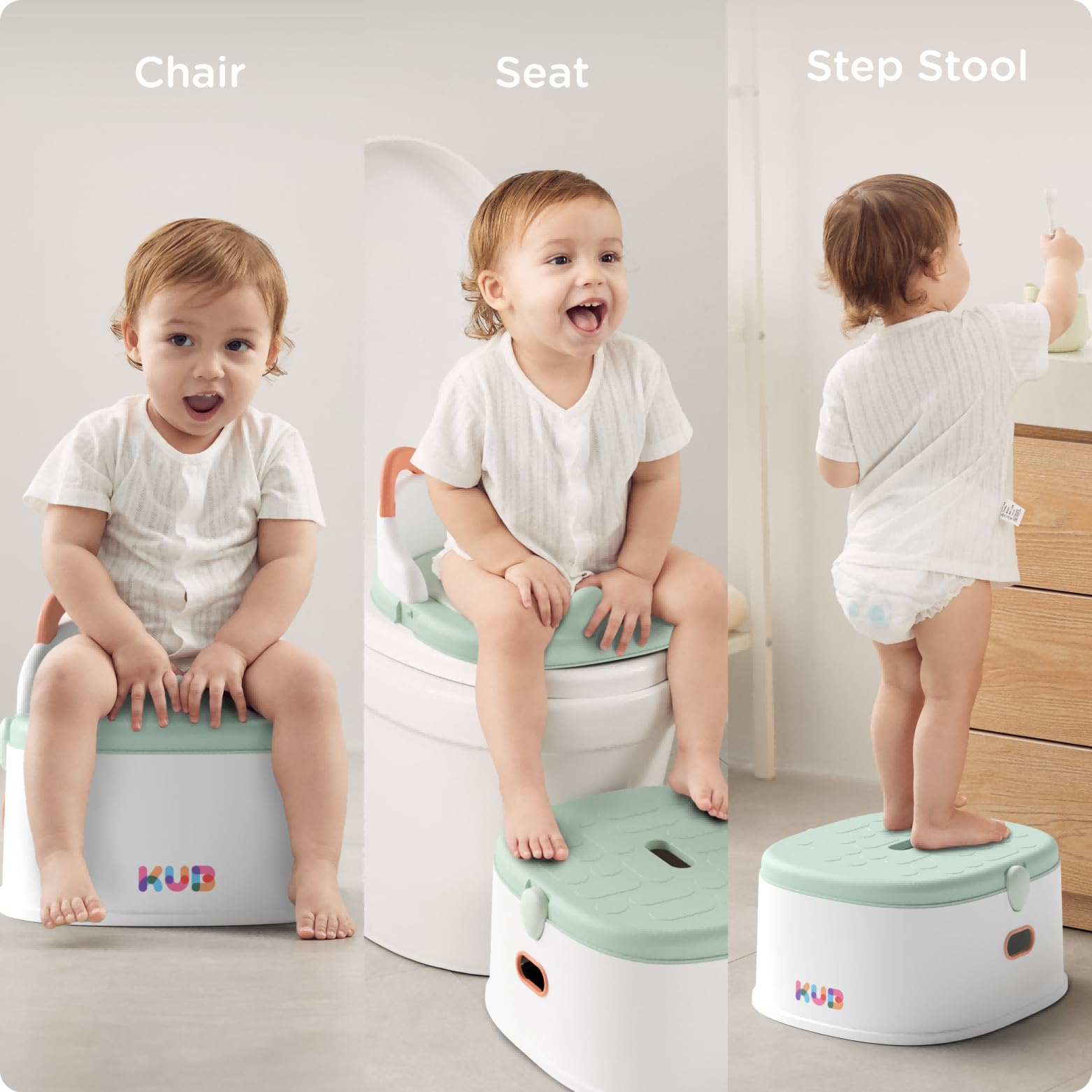 KÜB 3-in-1 Potty Training Toilet (Chair, Seat, Step Stool) - 9 CM Splash Guard, One-Click Assembly, Easy to Clean - Versatile Toddler Potty Trainer for Boy Girl - Green