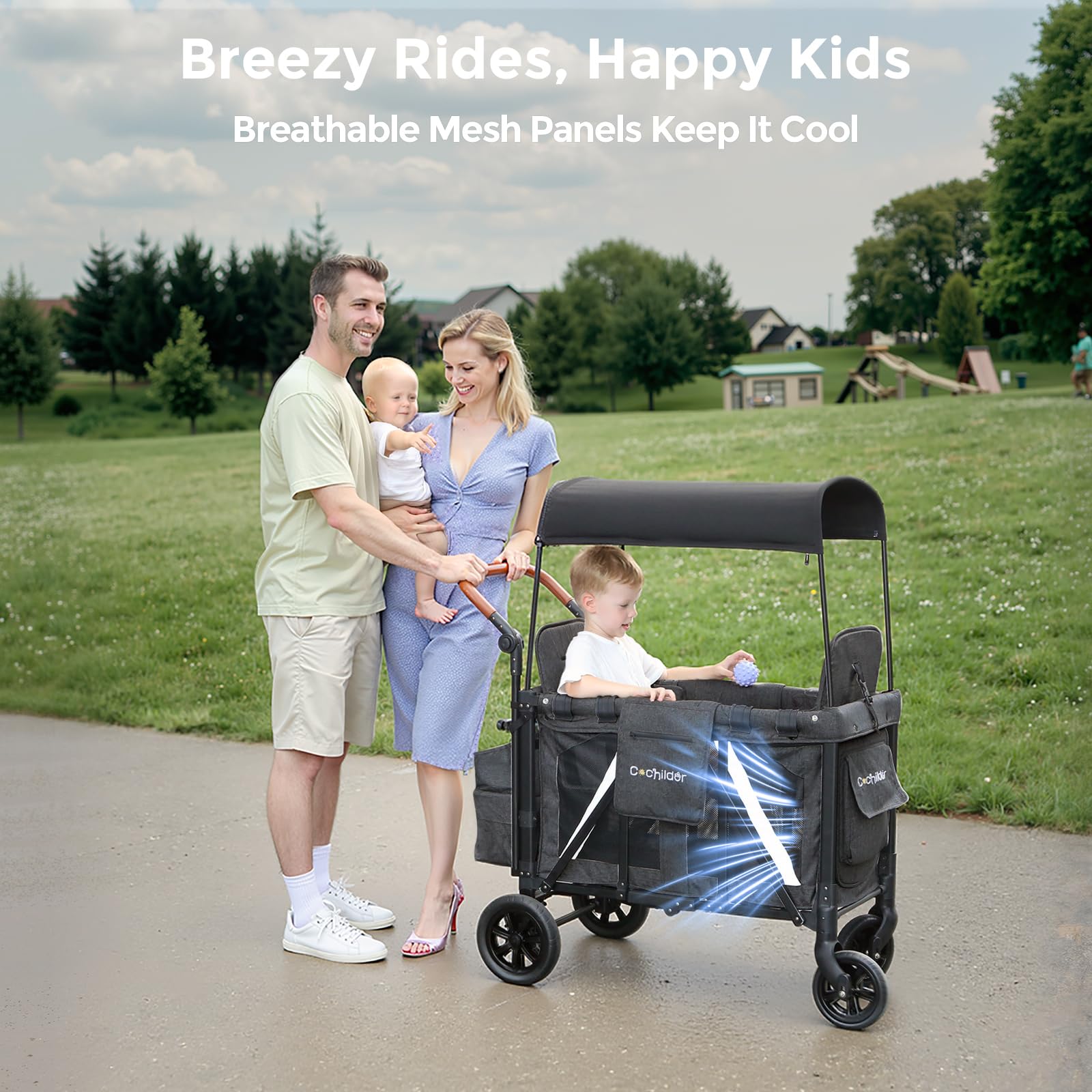 Elite 2 Seater Wagon Stroller with Removable Canopy and Safety Harness