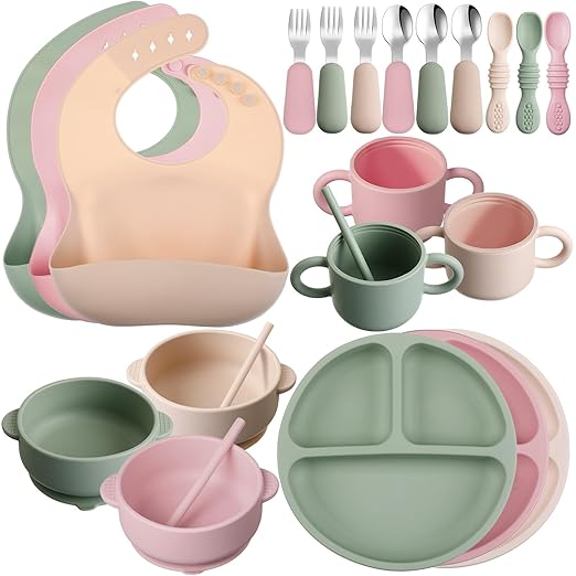 24 Pack Silicone Baby Feeding Set Baby Led Weaning Supplies Includes
