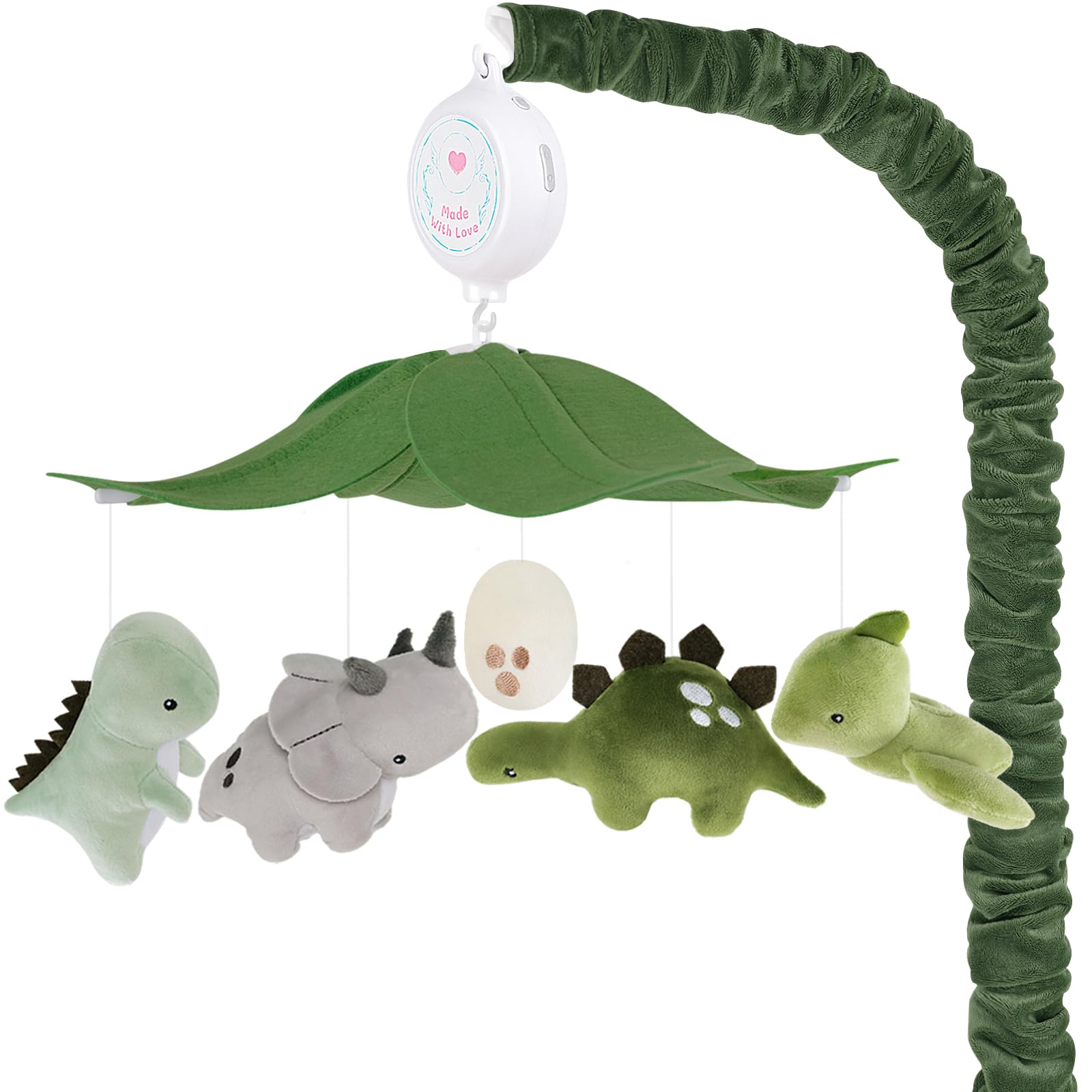 Dinosaur Crib Mobile – Grey and Green Dino Baby Crib Mobile with 3-Mode Music Box