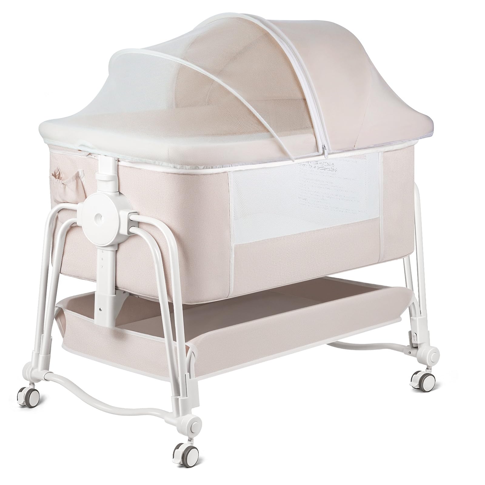 4 in 1 Baby Bassinet Bedside Sleeper, Rocking Baby Crib with Lockable Wheels