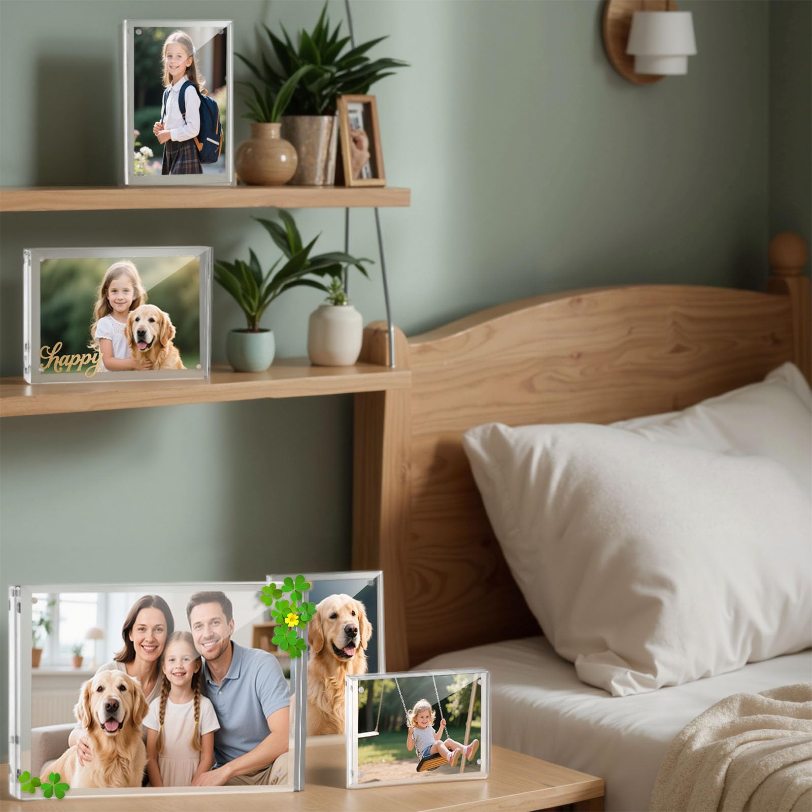 5 Pack 5 x 7 Acrylic Picture Frames, Double Sided Magnetic Photo Frames Self Standing