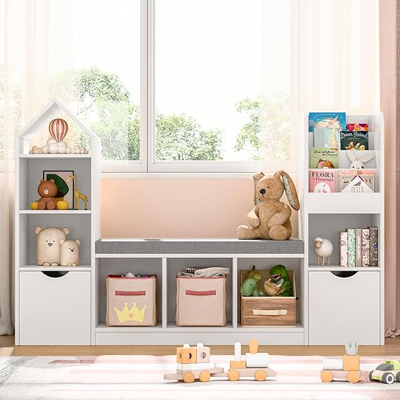 Kids Bookcase with Reading Nook, Bench Kids Bookshelf