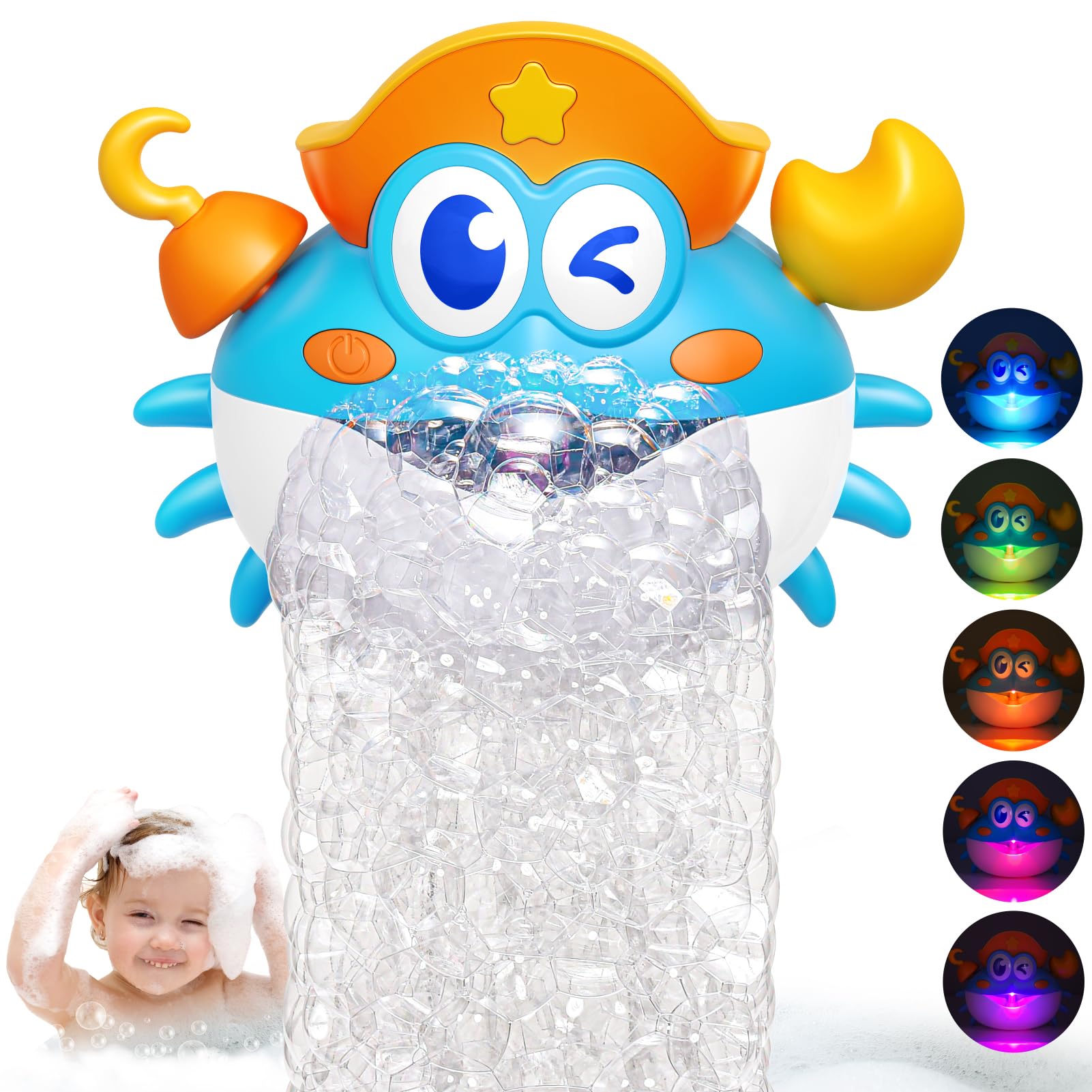 Light Up Crab Bath Bubble Maker Bathroom Toys for Kids Ages 1-3 4-8