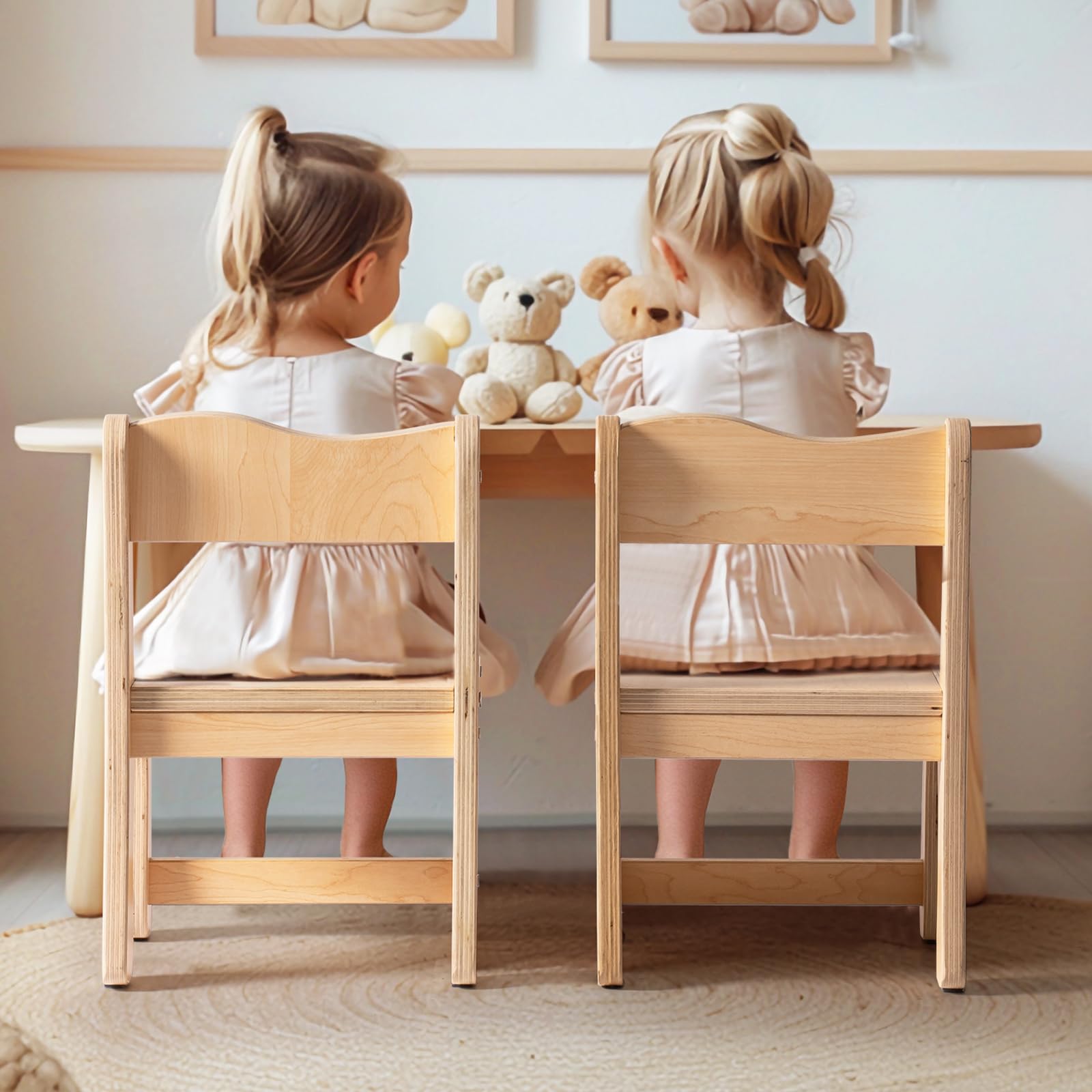 Wooden Toddler Chair Wood, Kids Chair Set of 2, Sturdy Kids Chairs