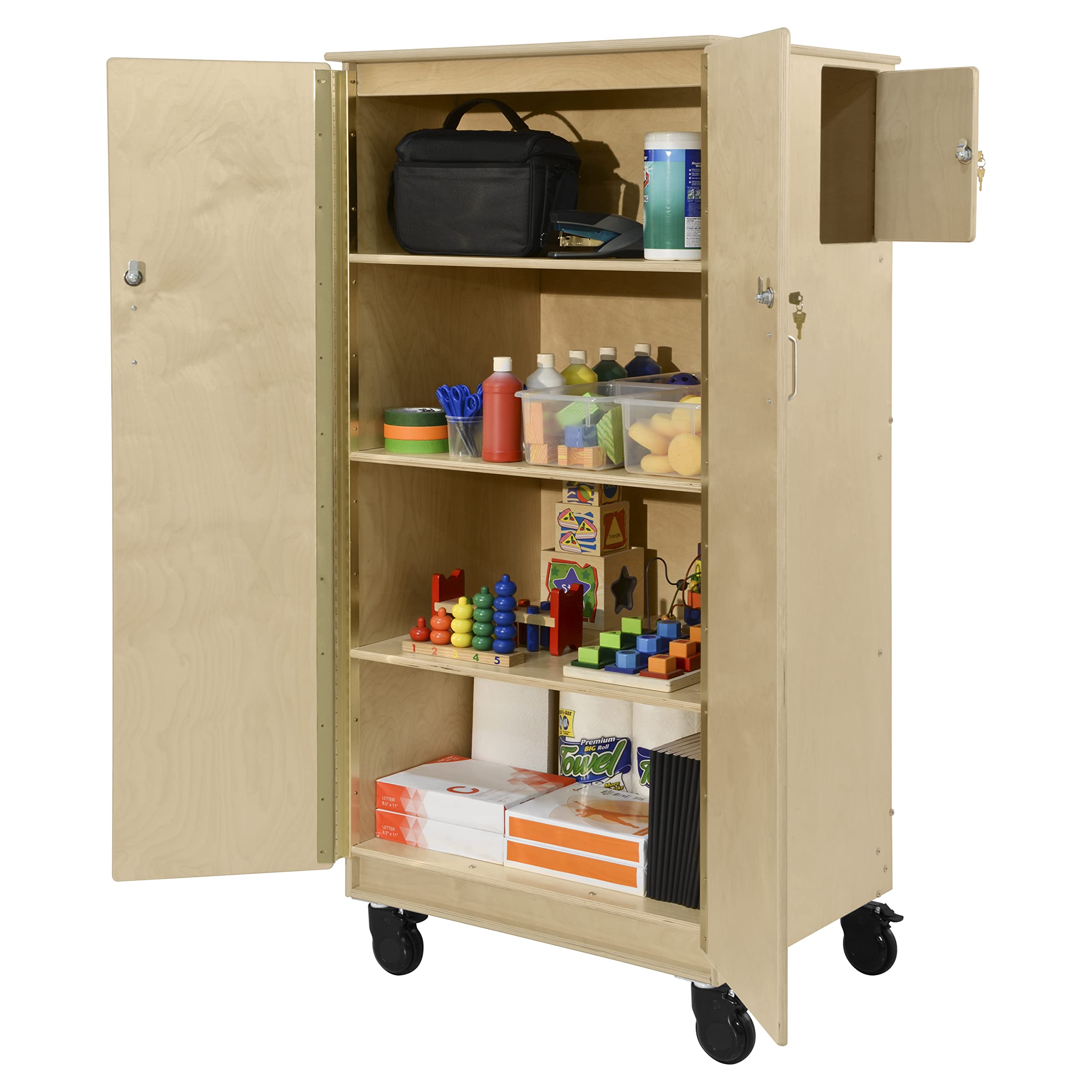 60" H Kids Storage Cabinet Shelf with Doors and Shelves, for Craft Storage