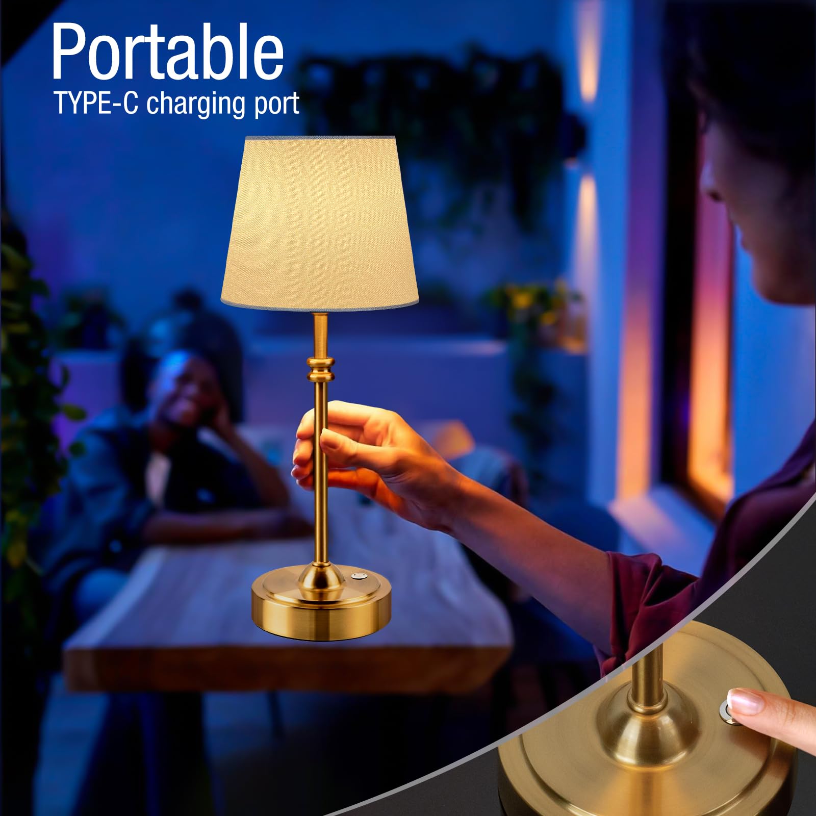 Rechargeable Cordless Table Lamp with Fabric Shade