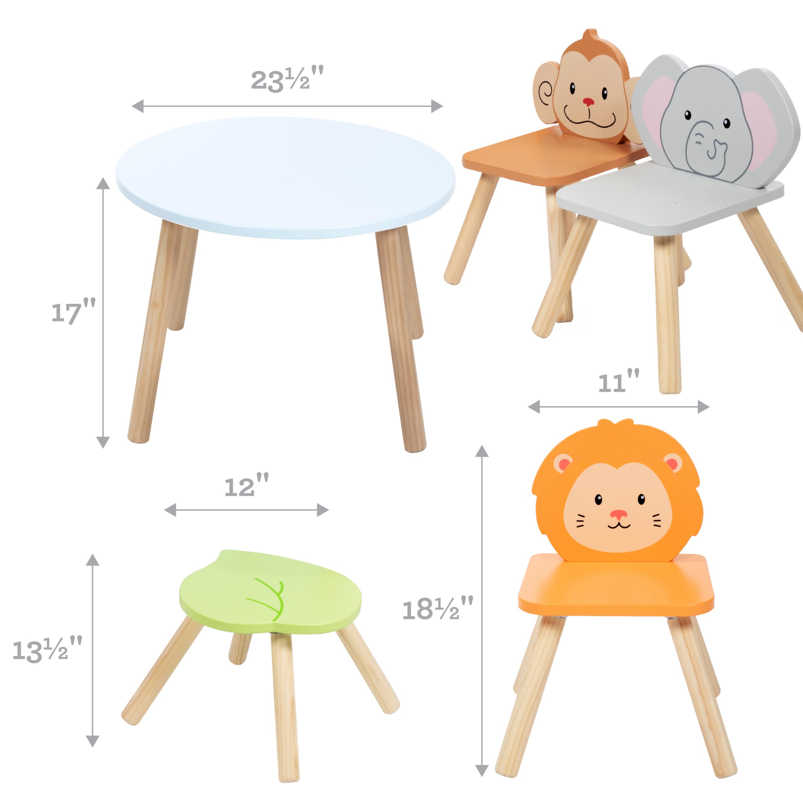 Zoo Animal Wooden Table and Chair Set with 4 Seats for Kids