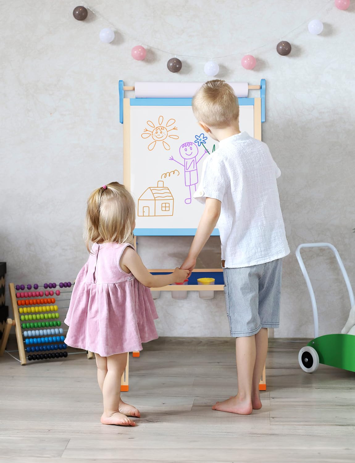 Kids Easel Wooden Children Art Easel Paper Roll