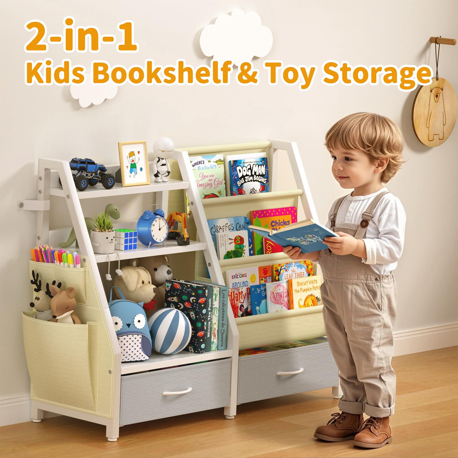 Kids Bookshelf and Toy Organizer with Storage Bins