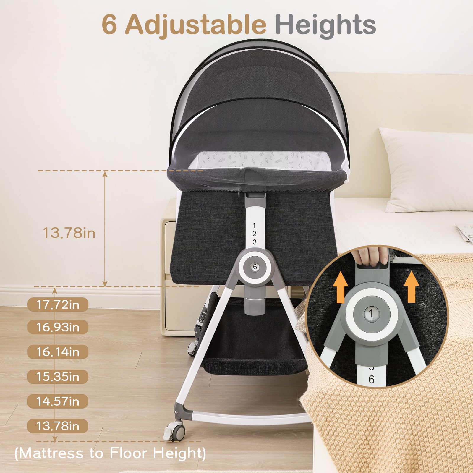 4-in-1 Bedside Bassinet with Adjustable Height