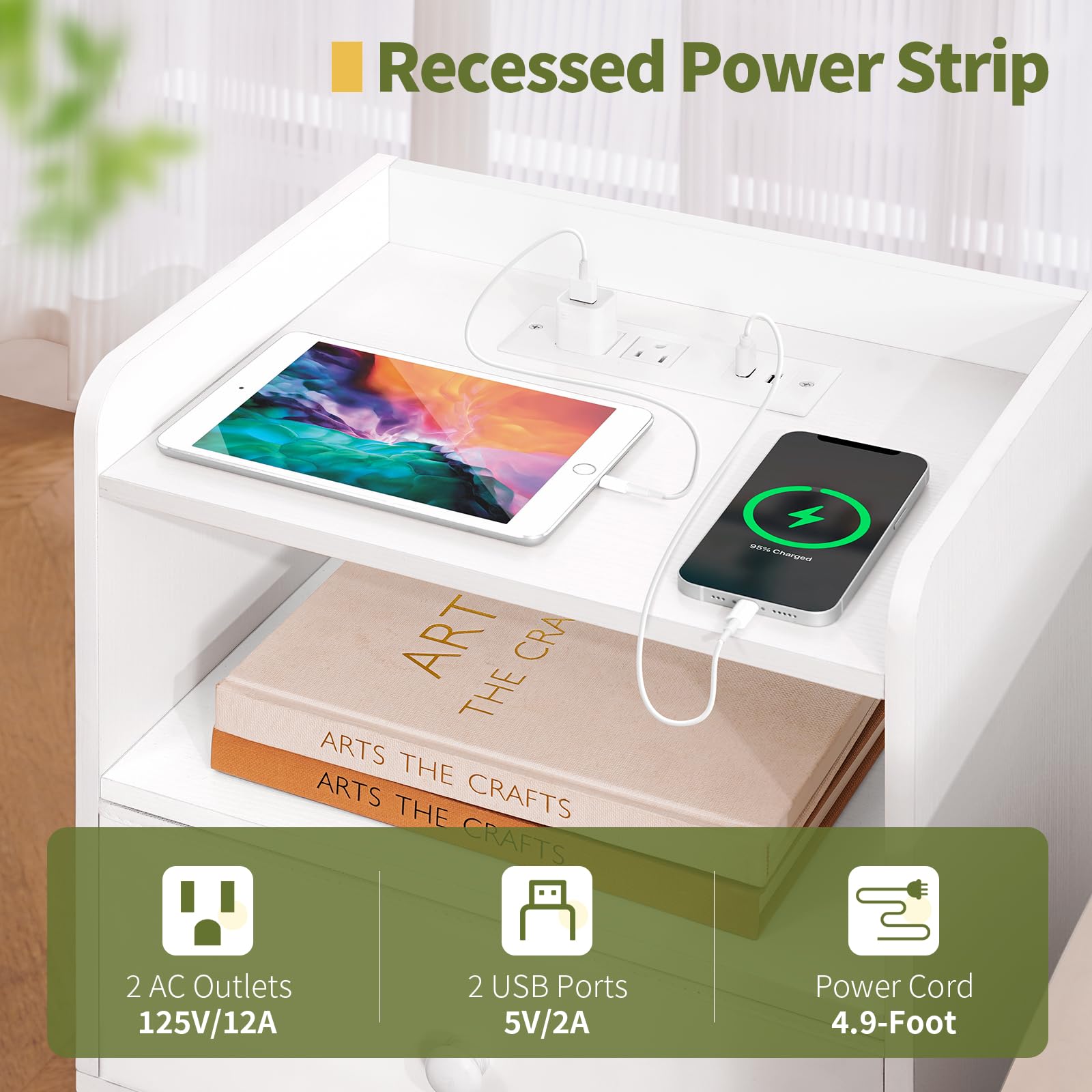 Nightstand with Charging Station and LED Lights