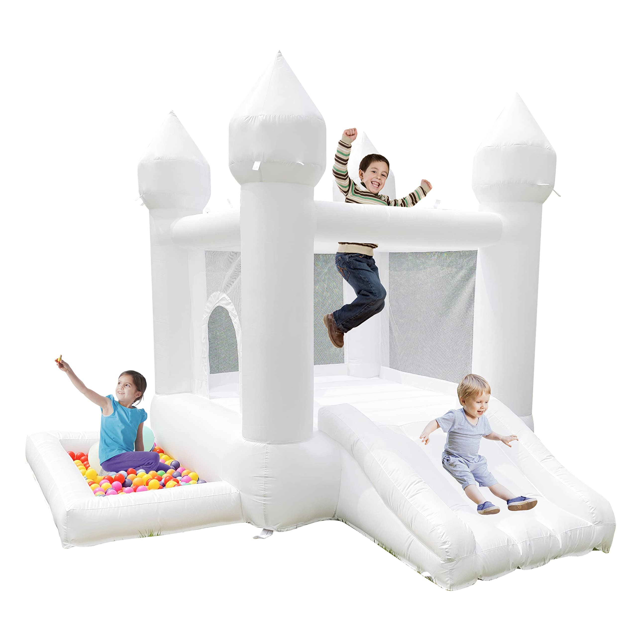White Inflatable Bounce House with Blower for Kids