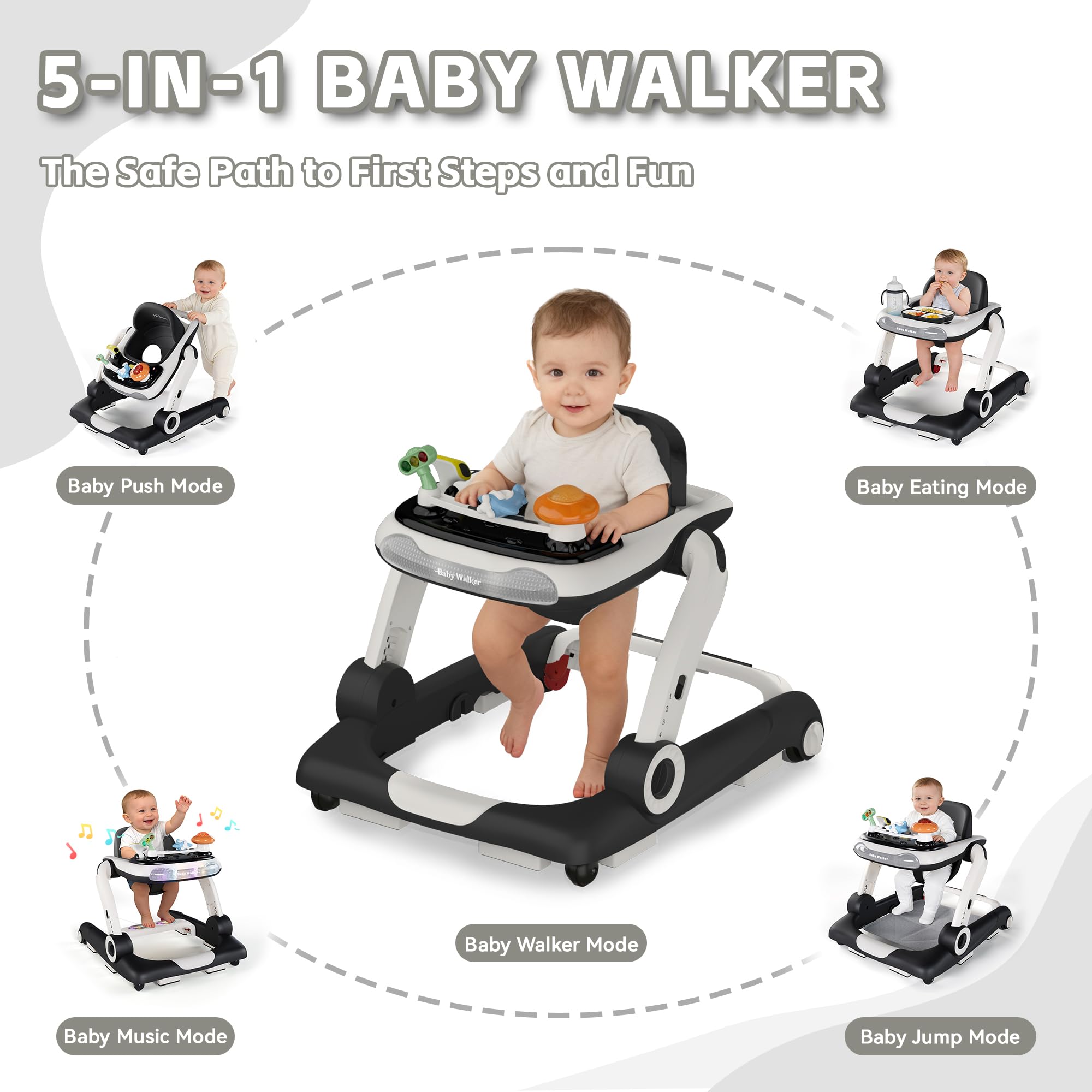 5-in-1 Baby Walker with Adjustable Height