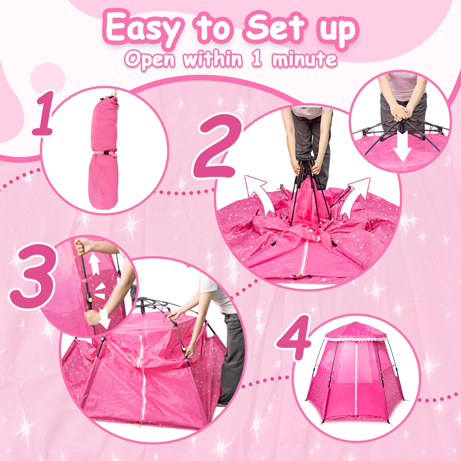 Princess Pop-up Play Tent for Girls: 78"x66" Large Playhouse Castle for Kids Indoor & Outdoor (Pink)