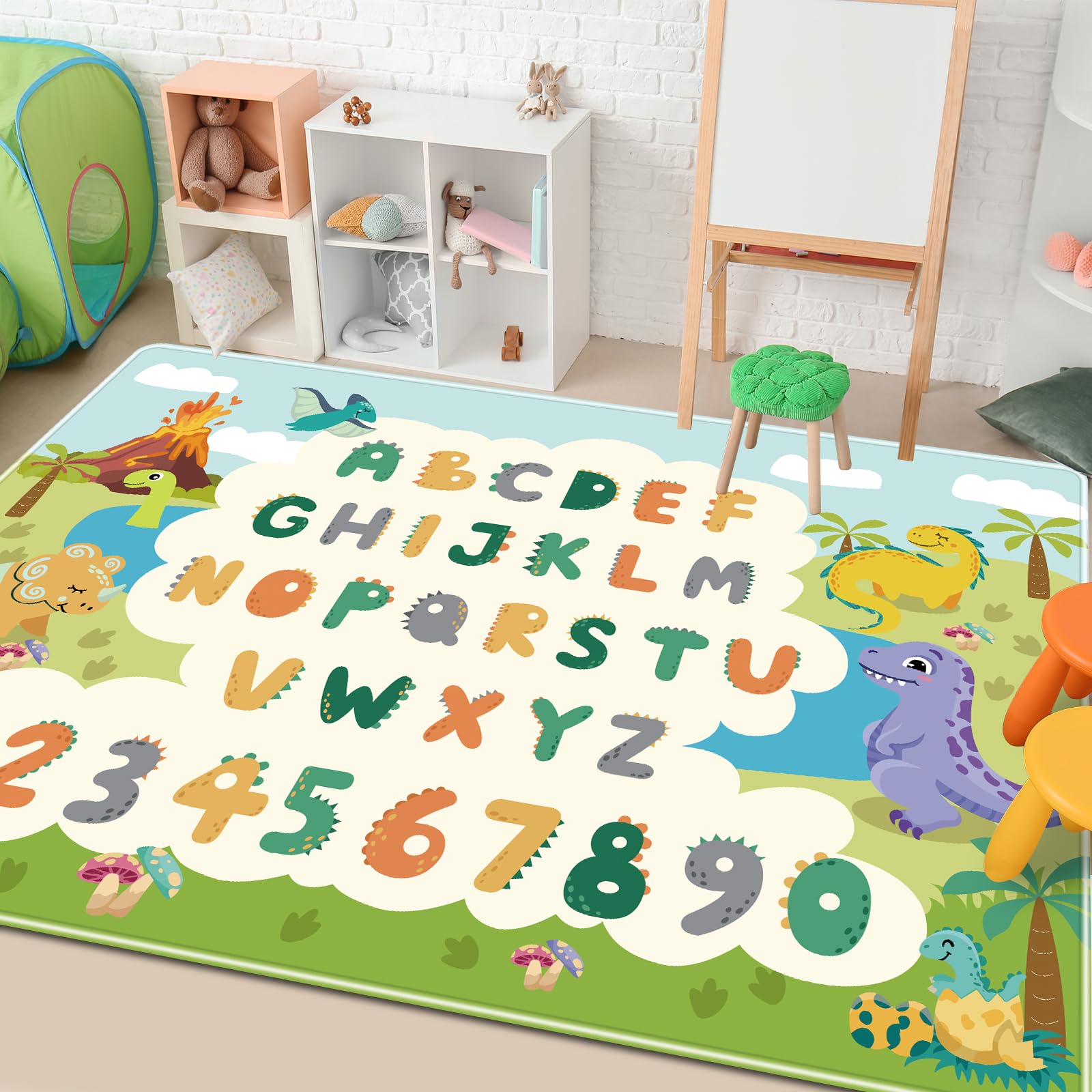 Kid Rug for Playroom,59 X 39.3 Inch Dinosaur Kids Play Mat ABC Classroom Rugs