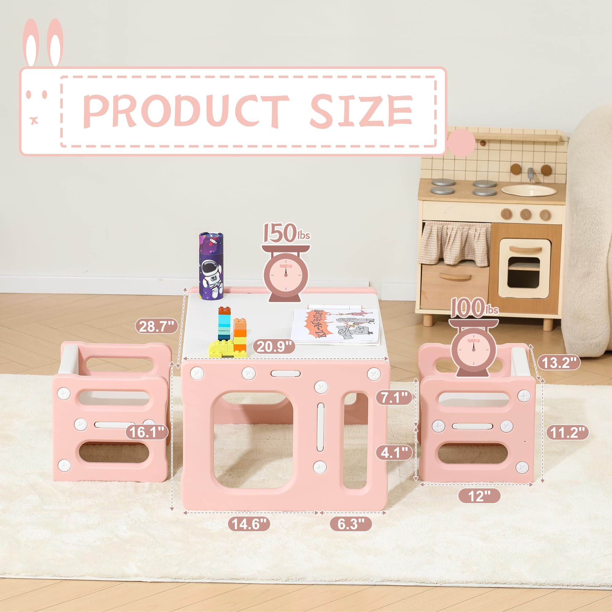 Height-Adjustable Kids Table and Chair Set for Ages 3-8