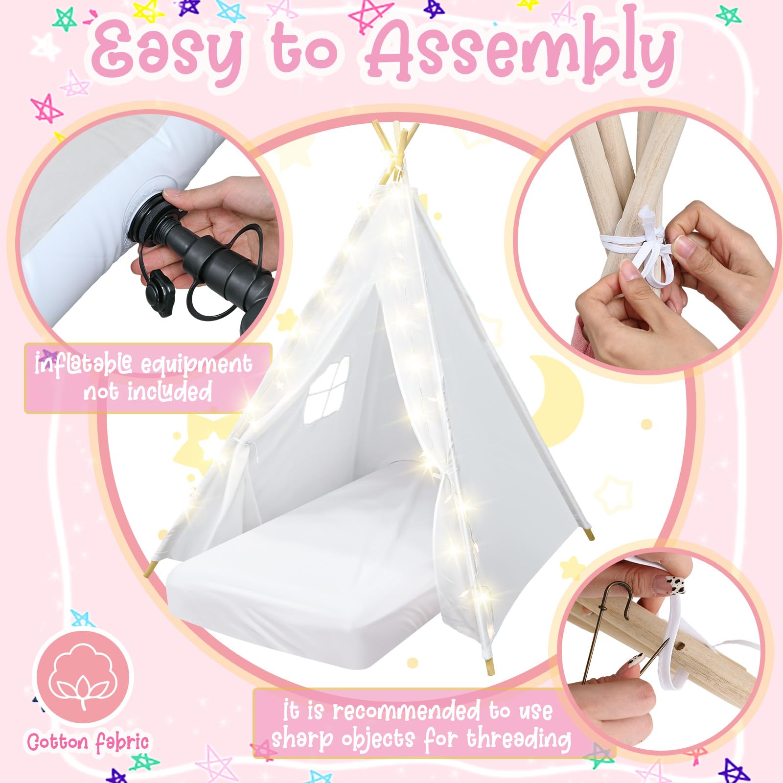 Kids Teepee Tent Set with Mattress and Star Lights - 2 Pack