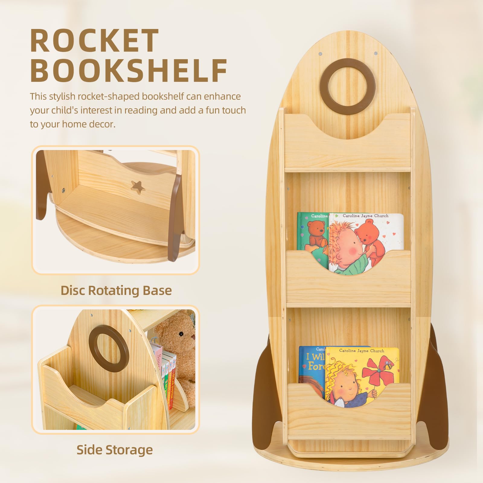 Rocket Rotating Bookshelf for Kids