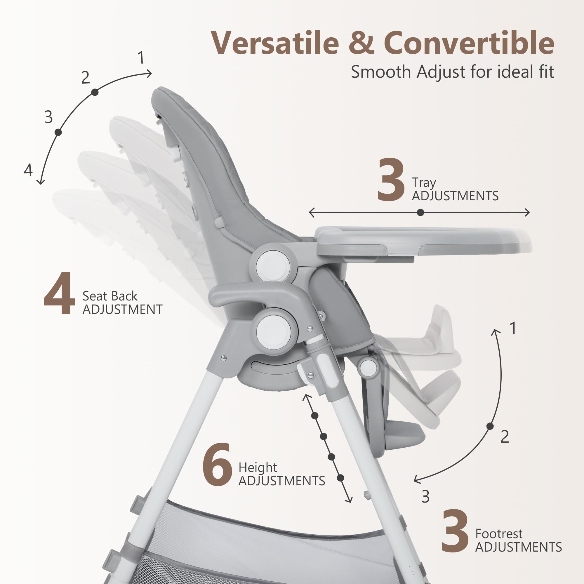 Convertible Baby High Chair with Adjustable Height and Removable Tray