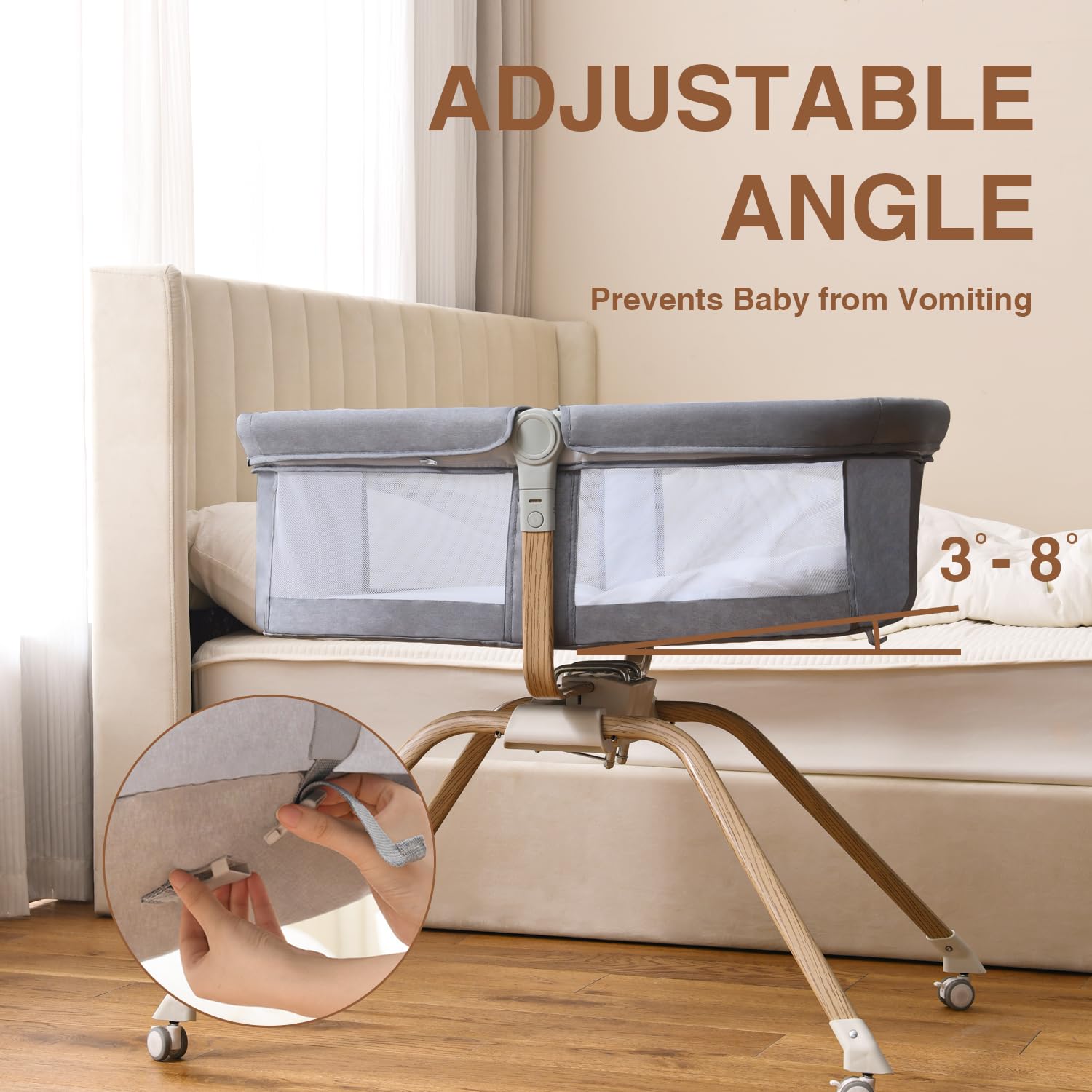 Portable Travel Bassinet with Breathable Mesh and Adjustable Angle