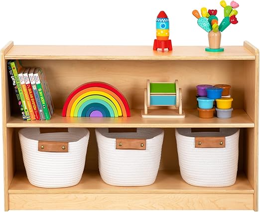Montessori Bookshelf and Toy Storage Organizer, 2-Tier Horizontal Bookshelf